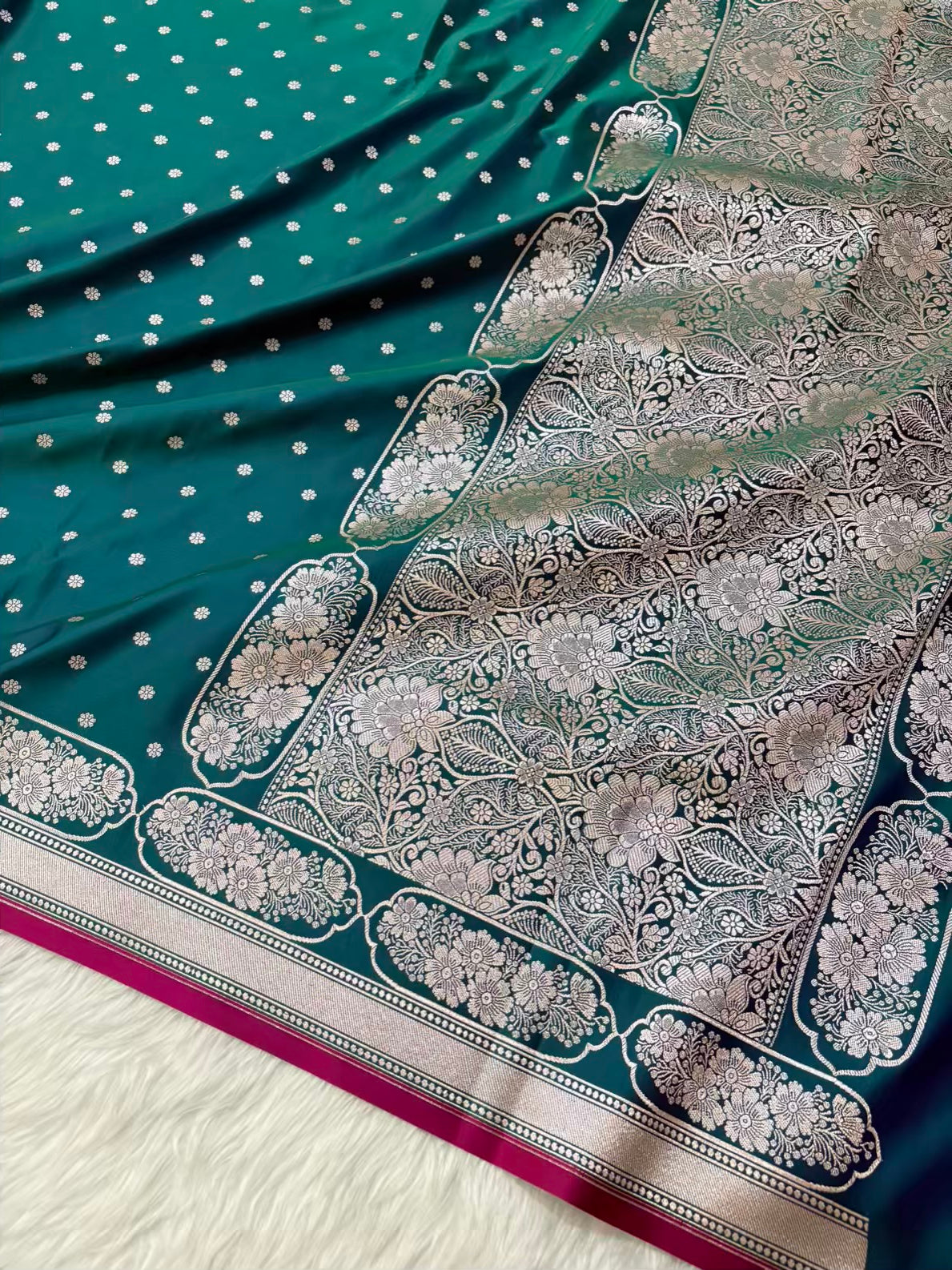 Dhup Cha Soft Kataan Silk Banarasi Saree In Rose Gold Zari