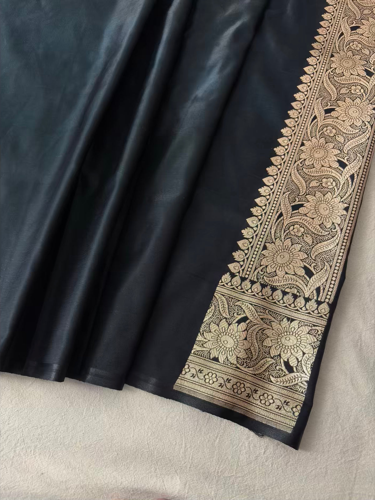 Black Floral Buti Satin Silk Banarasi Saree