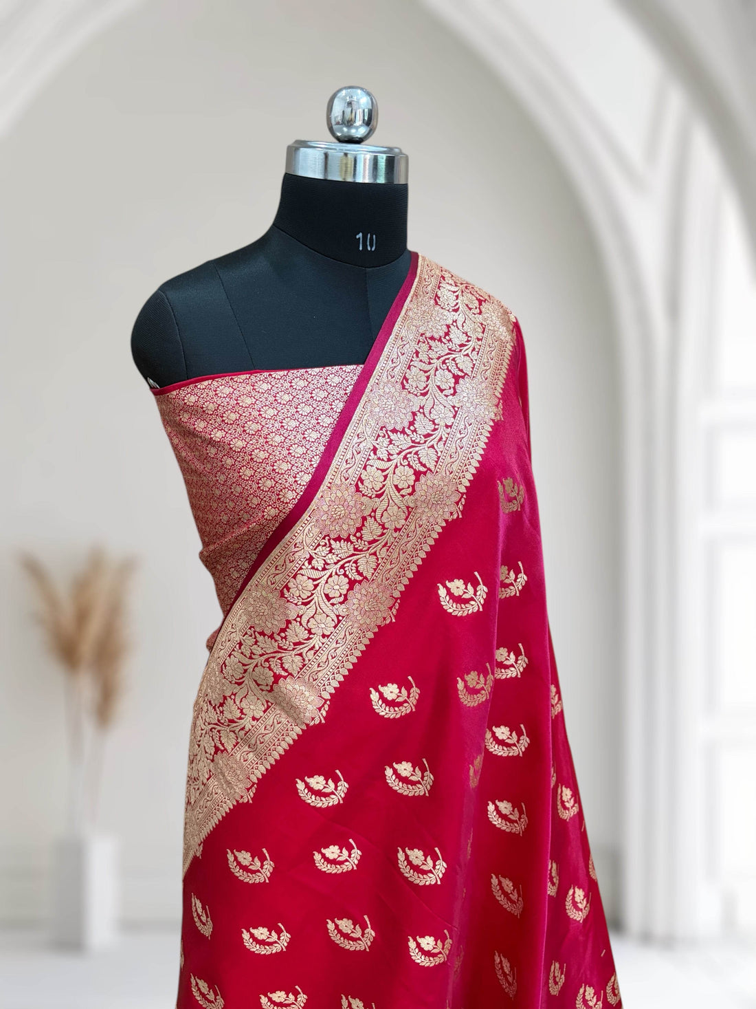 Red Chand Pattern Satin Silk Saree - Zohra Silk