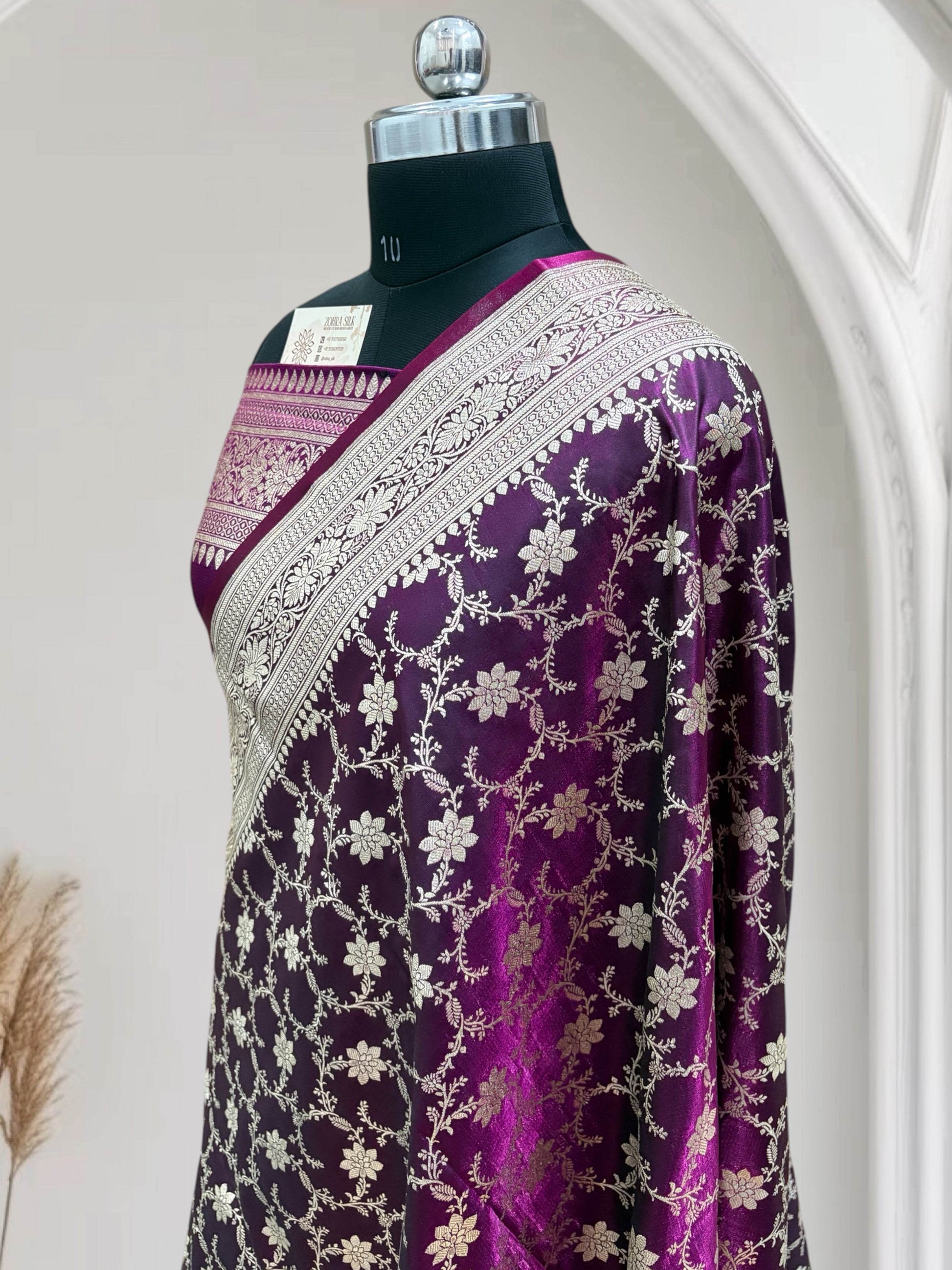 Magenta Jaal Pattern Satin Silk - Zohra Silk