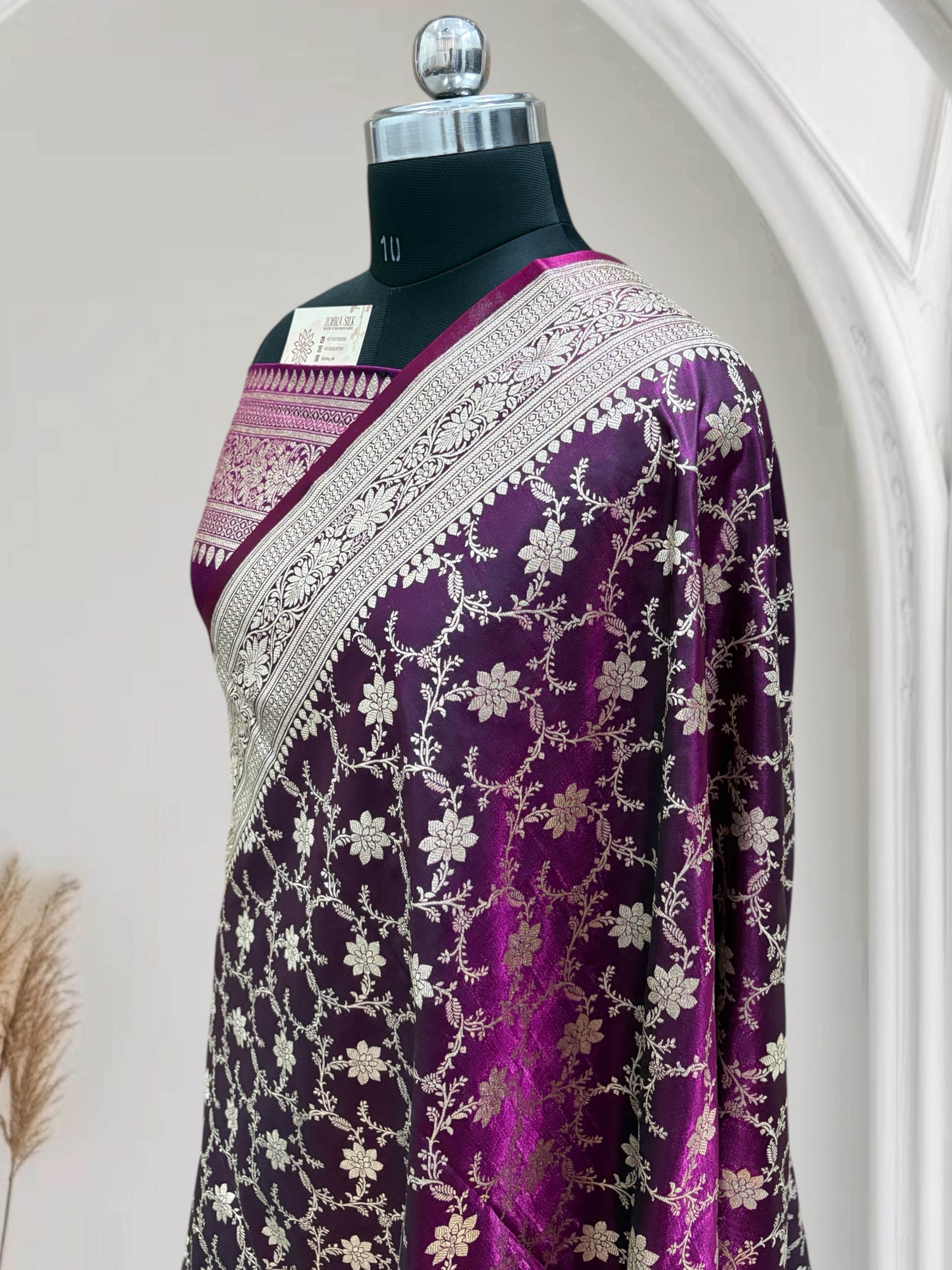 Magenta Jaal Pattern Satin Silk - Zohra Silk