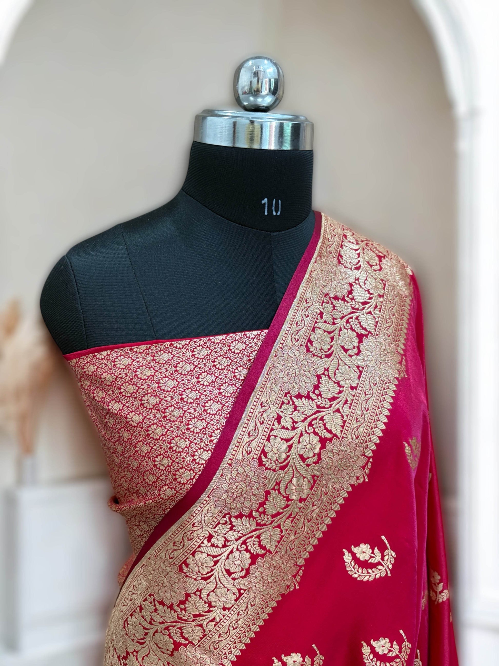 Red Chand Pattern Satin Silk Saree - Zohra Silk
