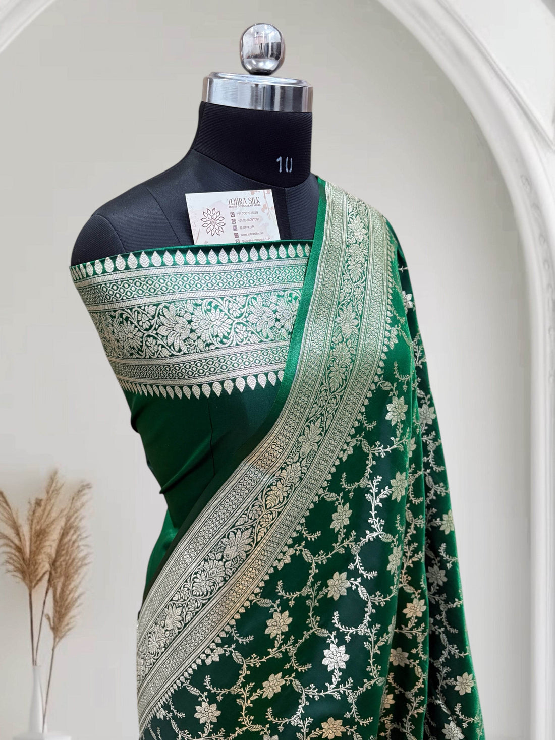Dark Green With Shaded Jaal Pattern Satin Silk Saree - Zohra Silk