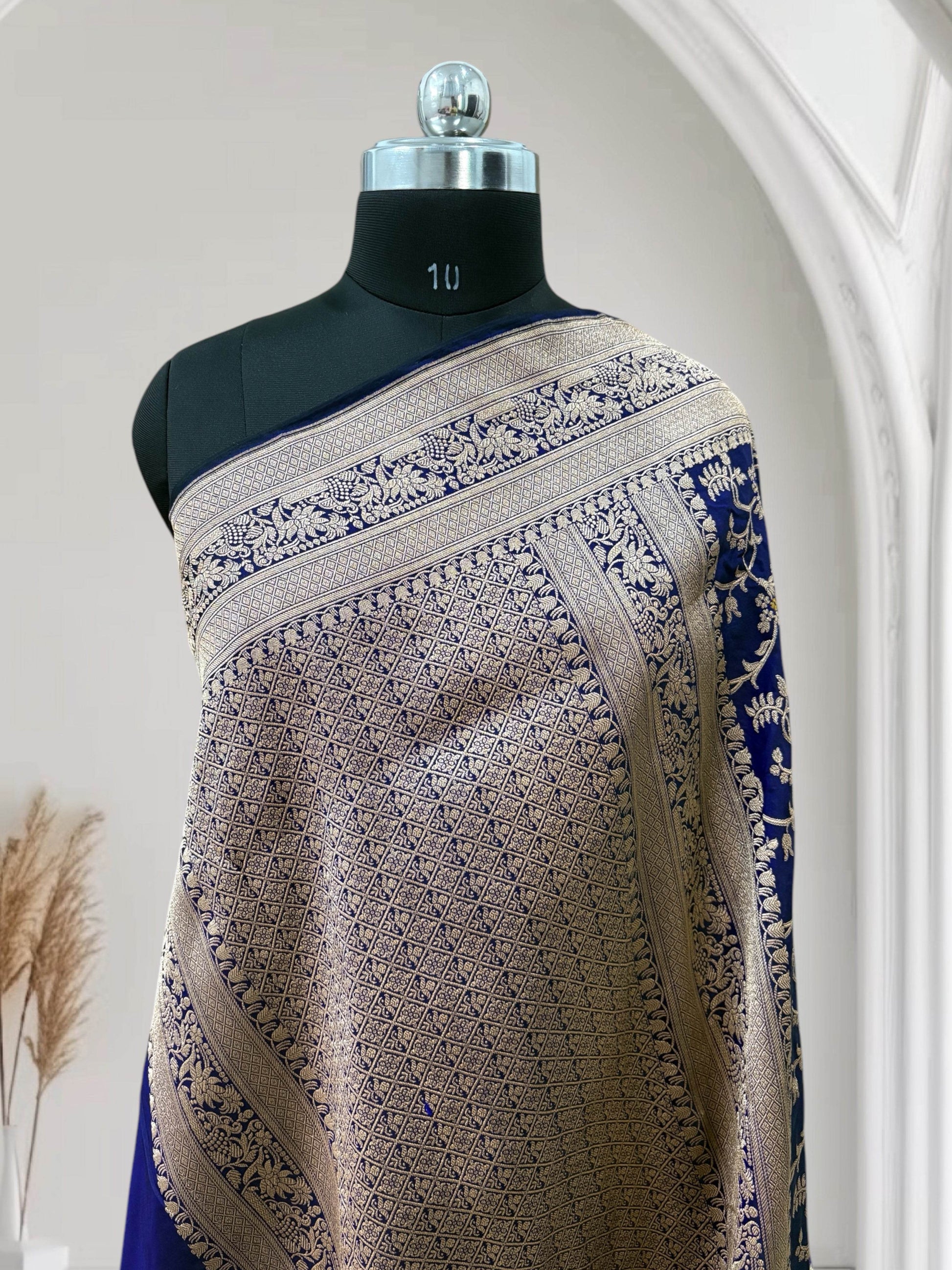 Blue Unique Jaal Pure Kataan Silk Banarasi Saree - Zohra Silk