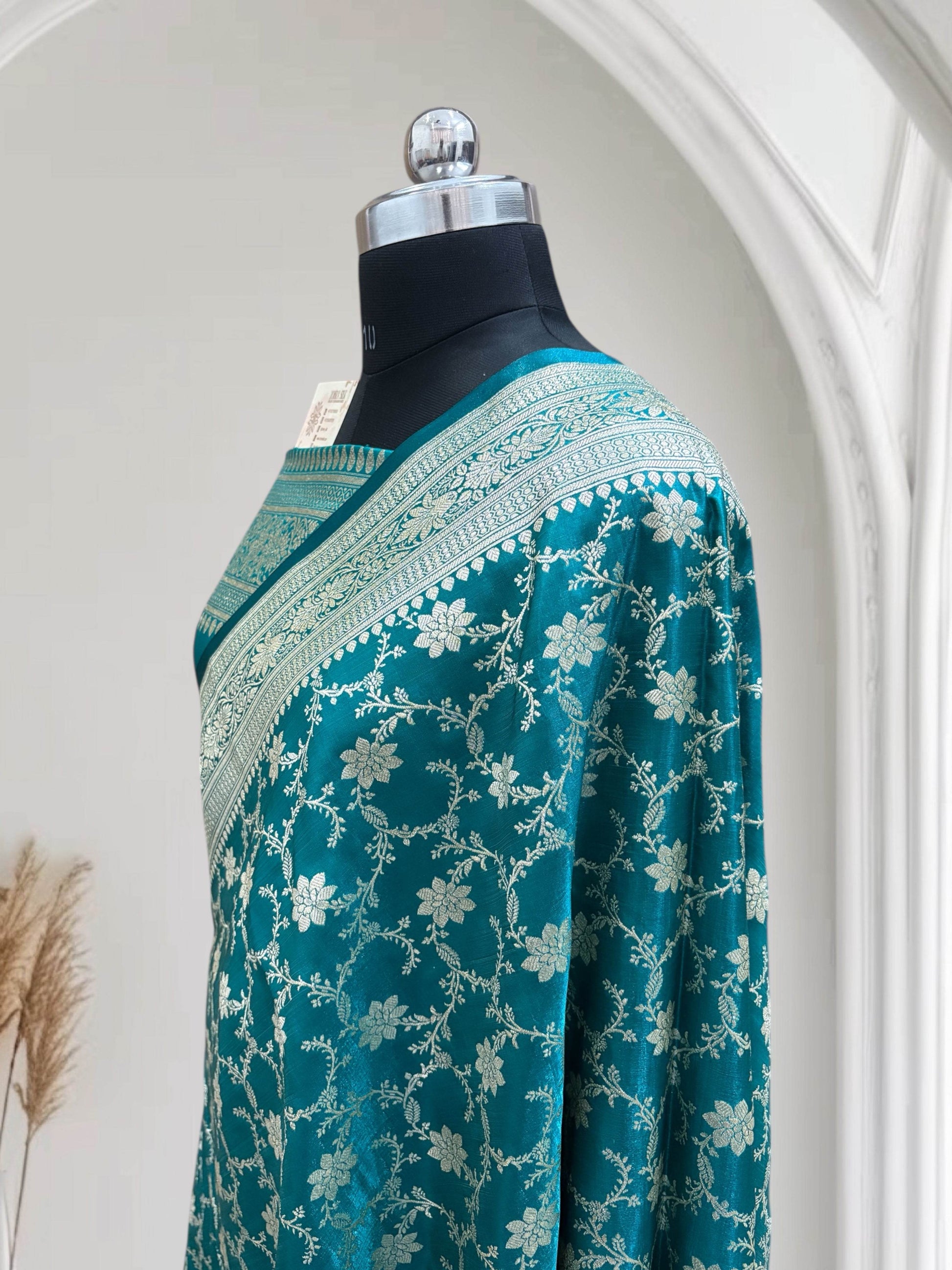 Satin Silk Banarasi Saree in Firoza - Zohra Silk