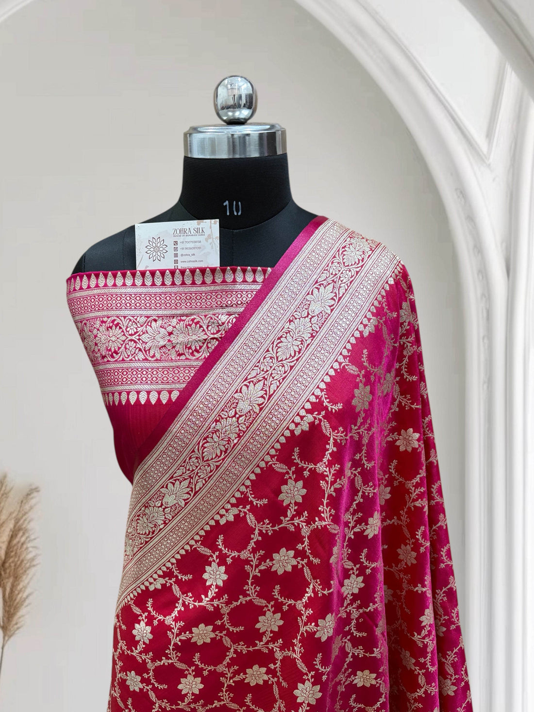 Satin Silk Banarasi Saree in Rani with Red Shaded - Zohra Silk