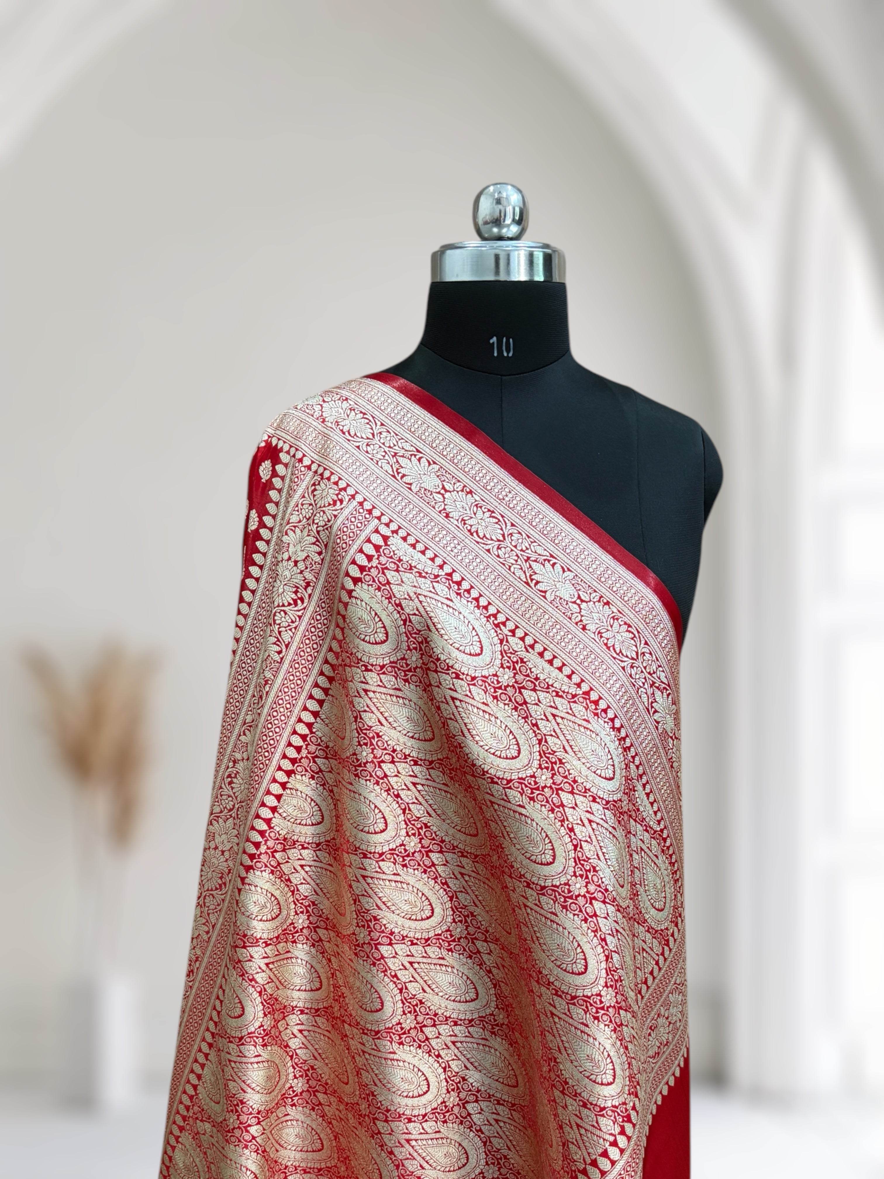 Red Buti Satin Silk Saree - Zohra Silk
