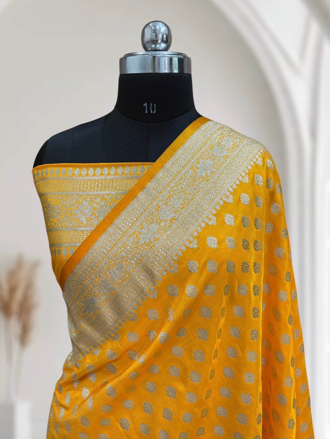 Yellow Buti Satin Silk Saree - Zohra Silk