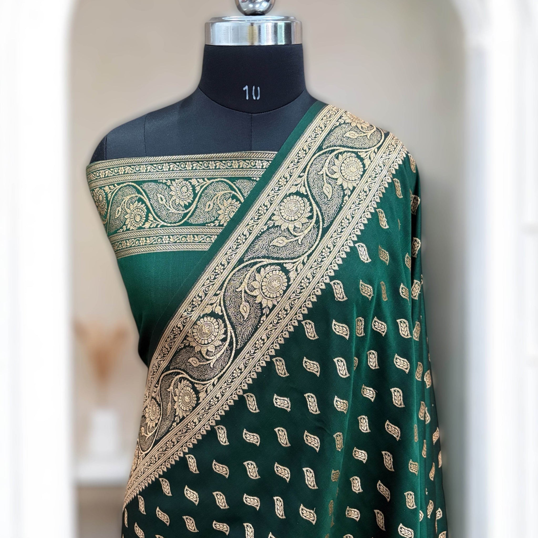 Green Satin Kataan Silk Saree - Zohra Silk