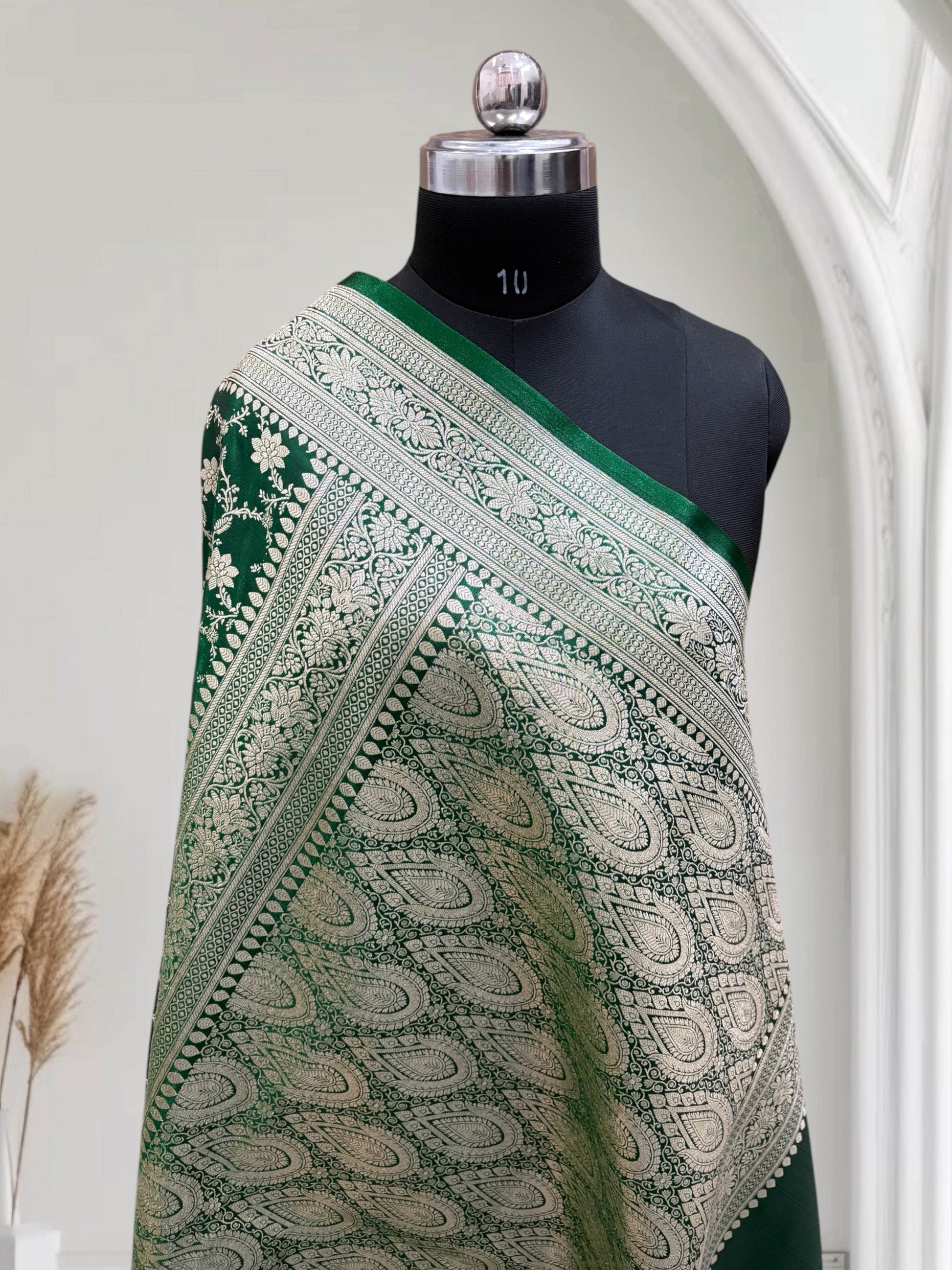 Dark Green With Shaded Jaal Pattern Satin Silk Saree - Zohra Silk