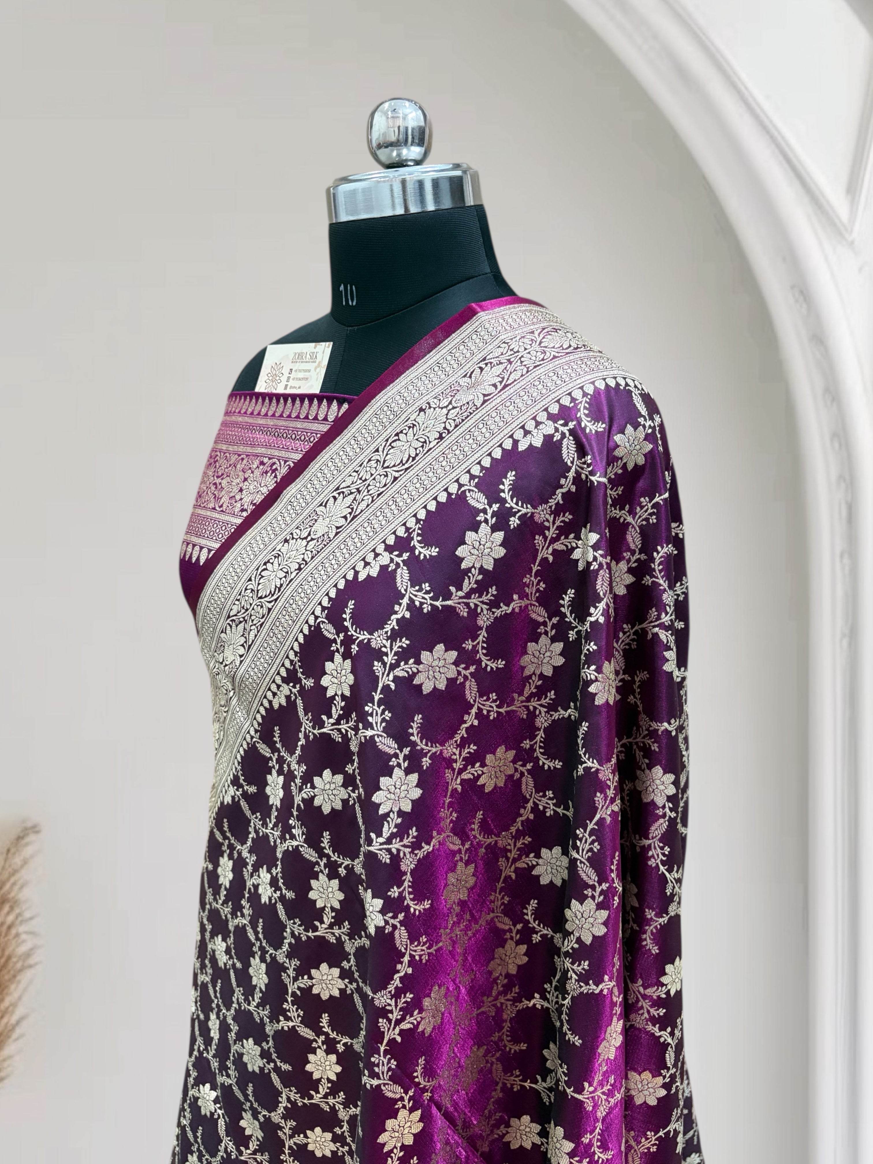 Satin Silk Banarasi Saree in Magenta - Zohra Silk