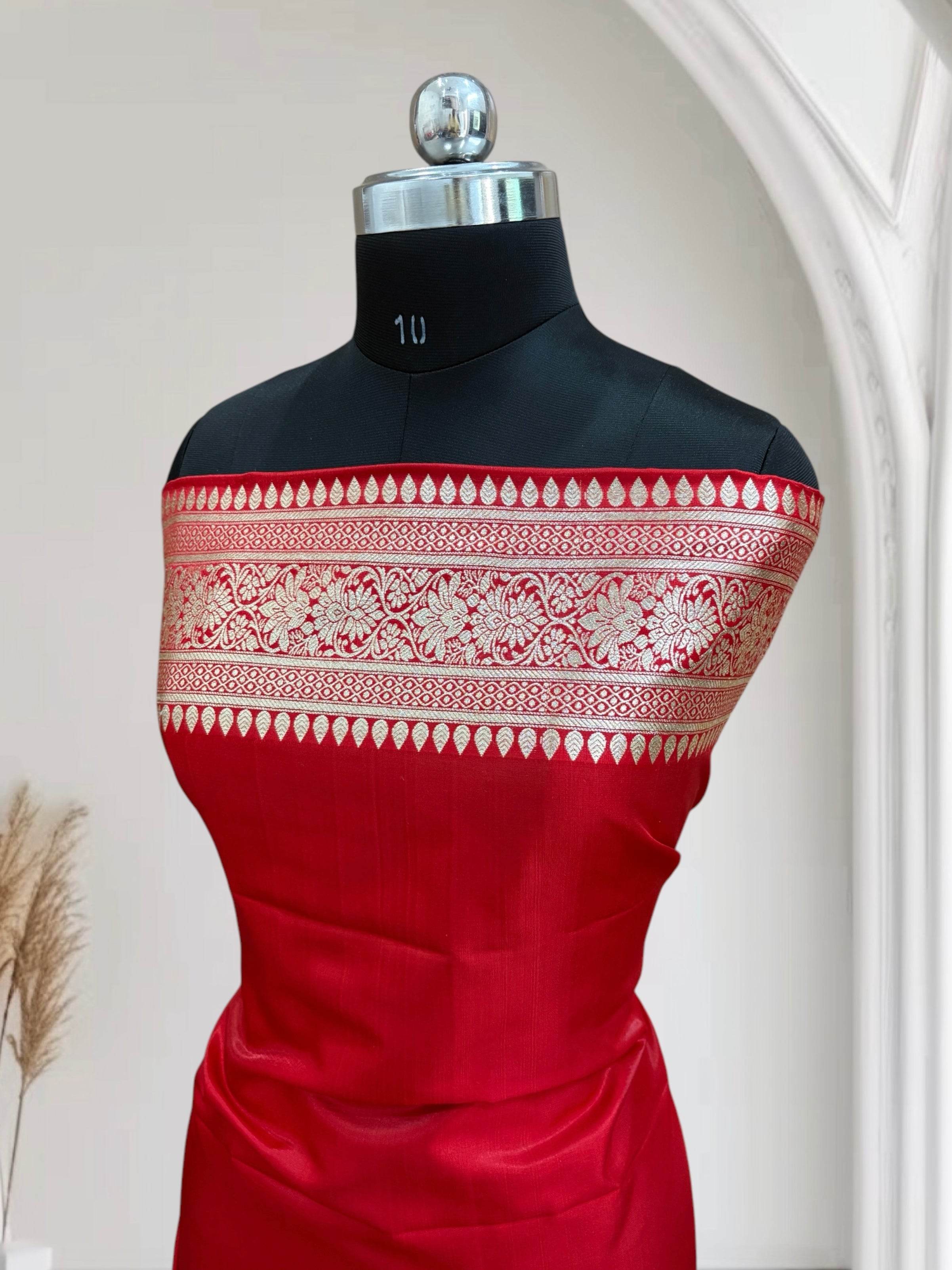 Red Buti Satin Silk Saree - Zohra Silk