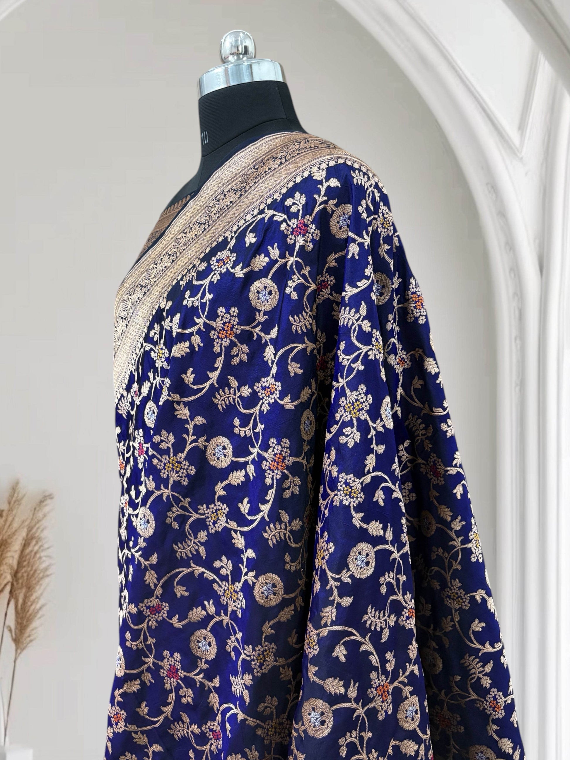 Blue Unique Jaal Pure Kataan Silk Banarasi Saree - Zohra Silk