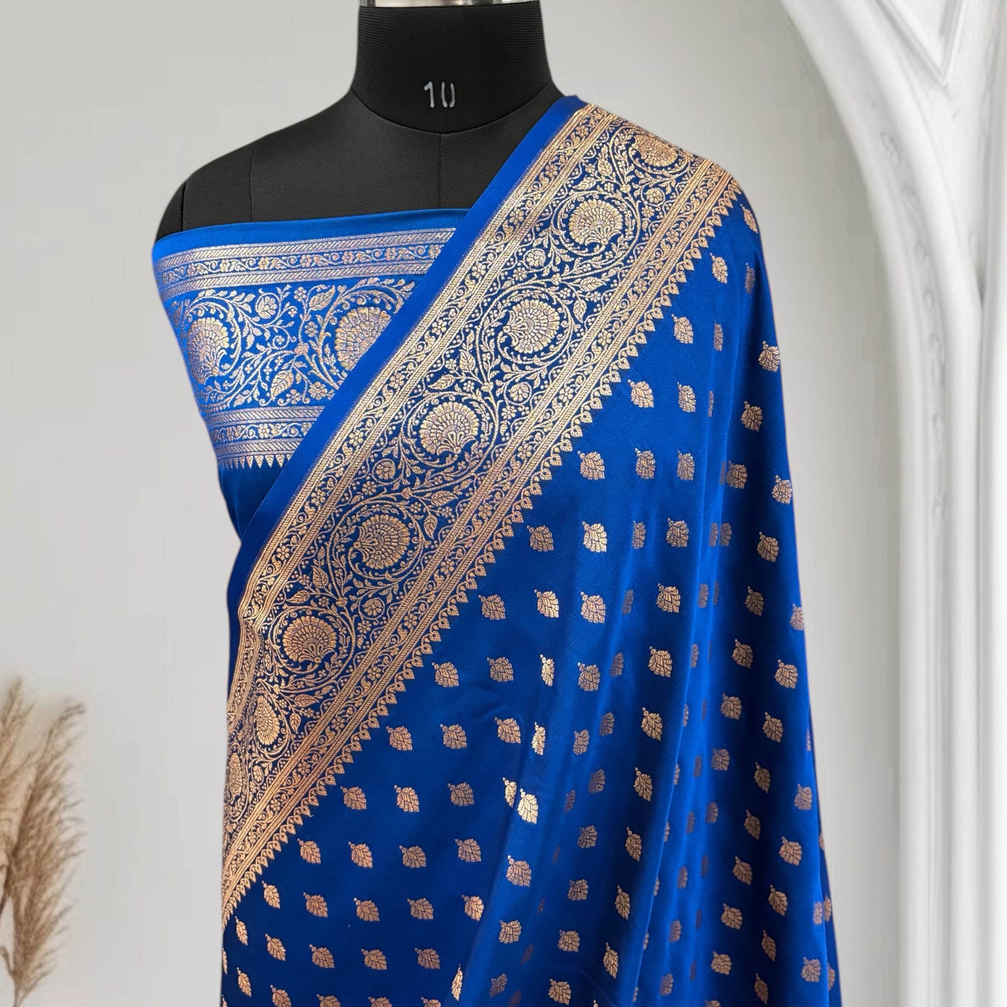 Royal Blue Buti Satin Kataan Silk Saree - Zohra Silk