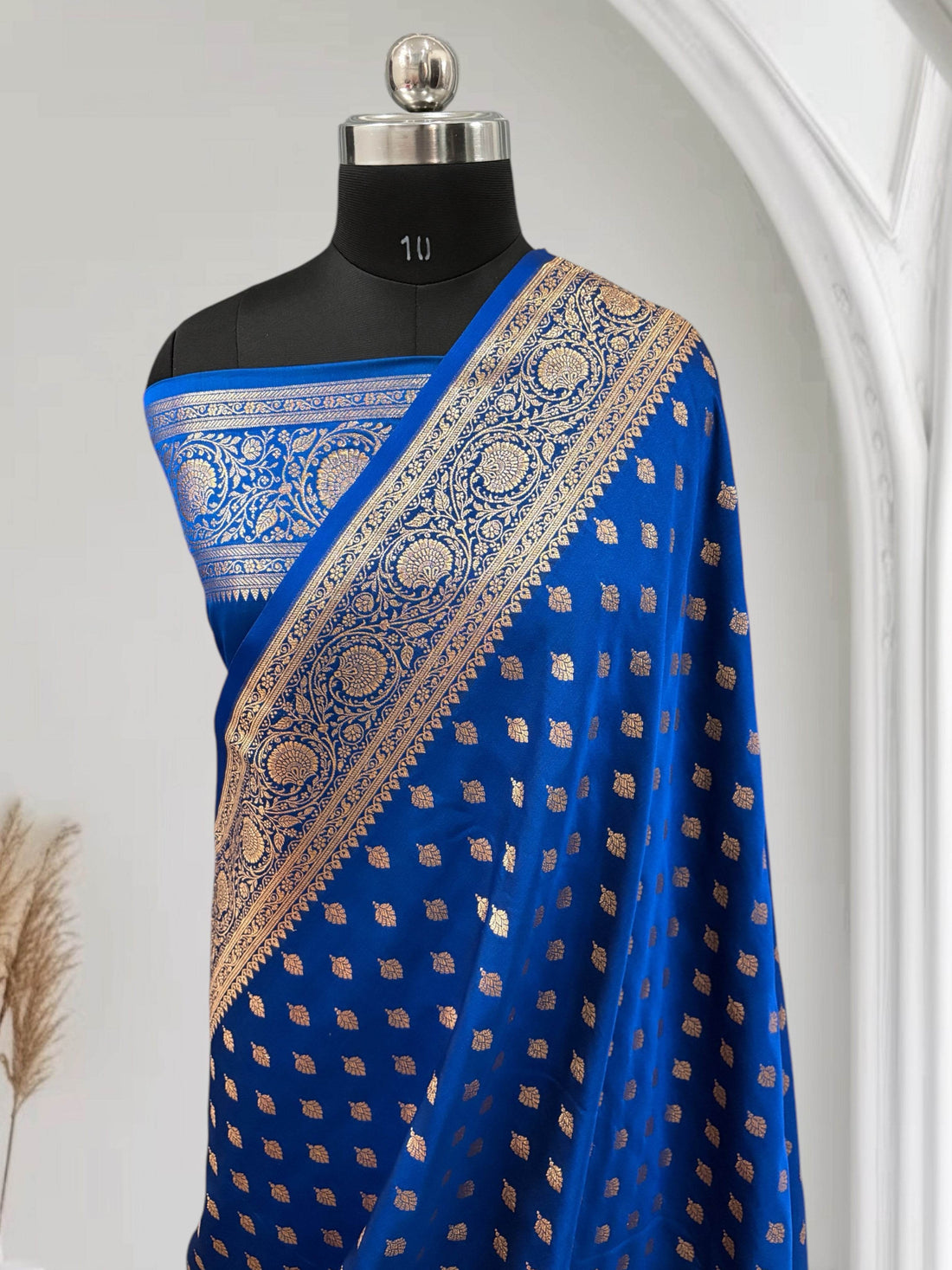 Royal Blue Buti Satin Kataan Silk Saree - Zohra Silk