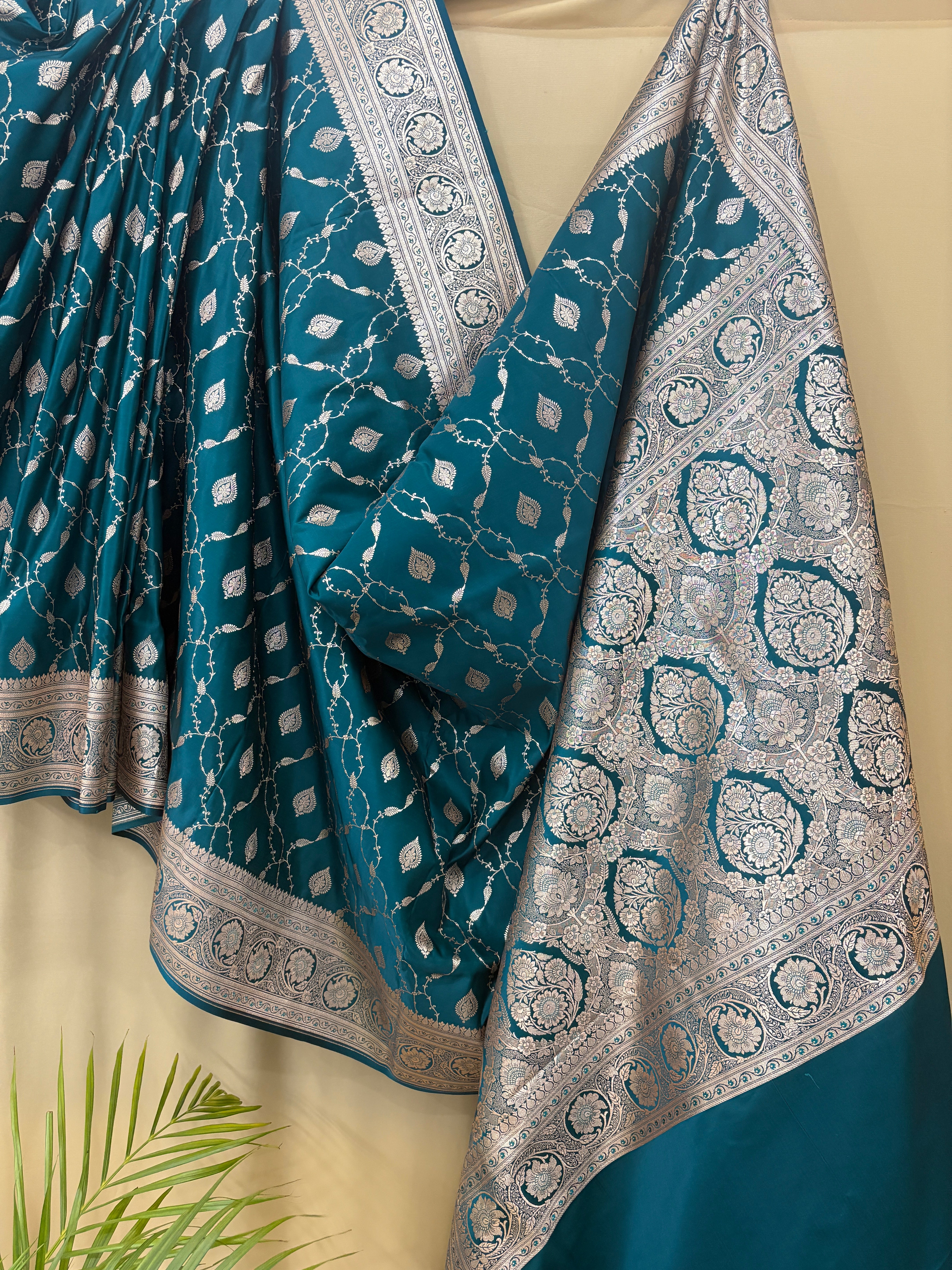 Teal Green Jaal Pattern Banarasi Mashru Silk
