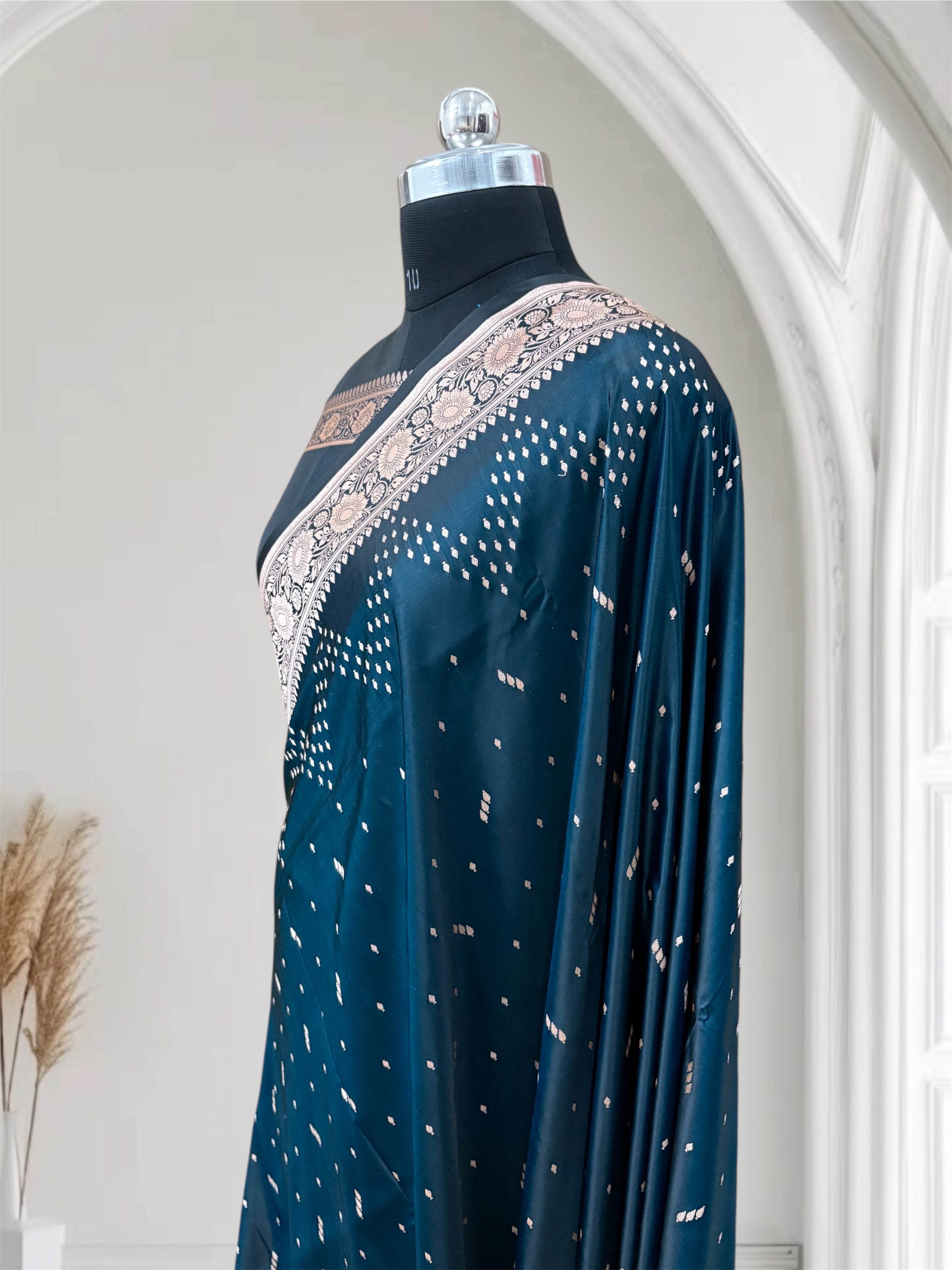 Mughal Green Premium Zari Work Fancy Satin Silk Banarasi Saare - Zohra Silk