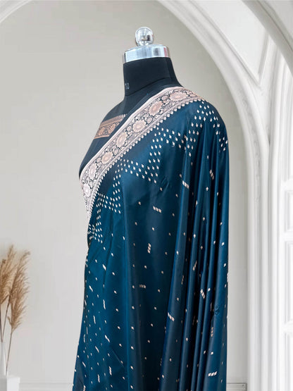 Mughal Green Premium Zari Work Fancy Satin Silk Banarasi Saare - Zohra Silk