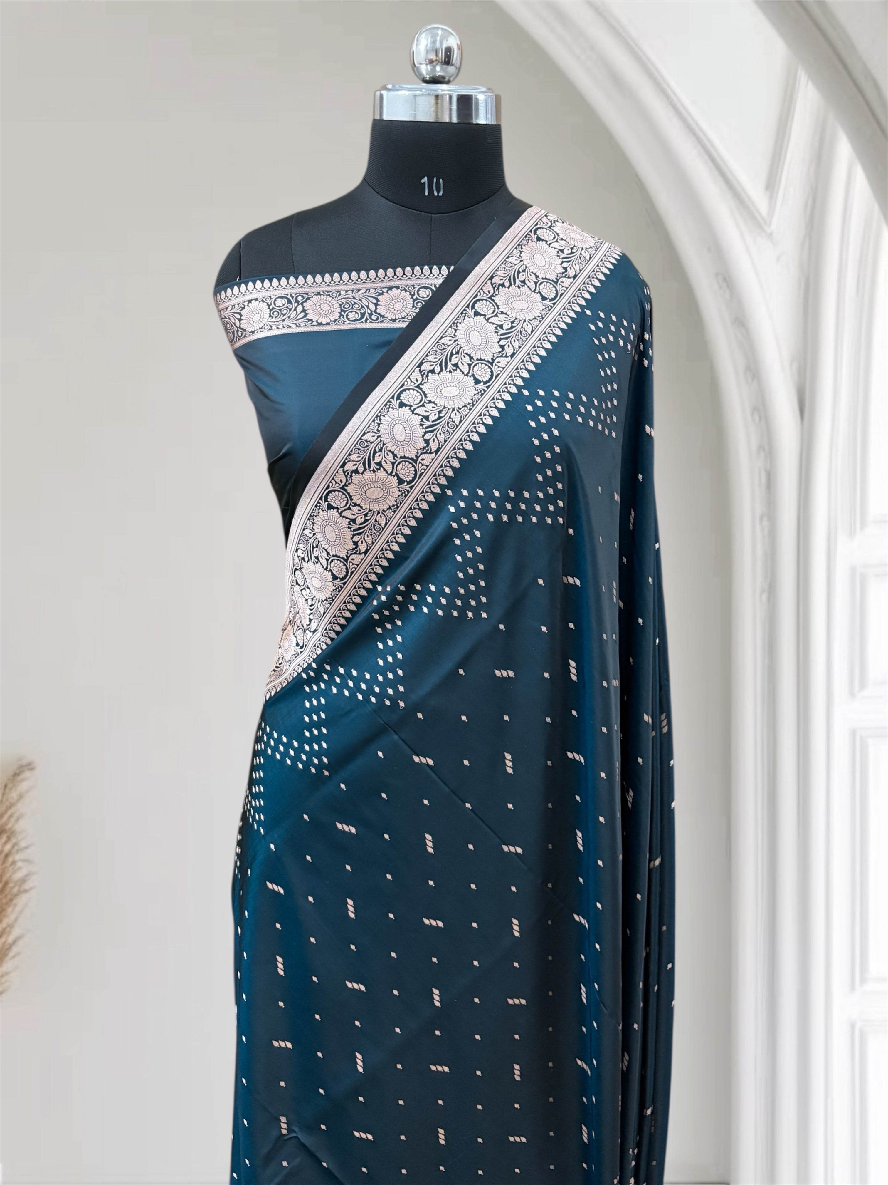 Mughal Green Premium Zari Work Fancy Satin Silk Banarasi Saare - Zohra Silk
