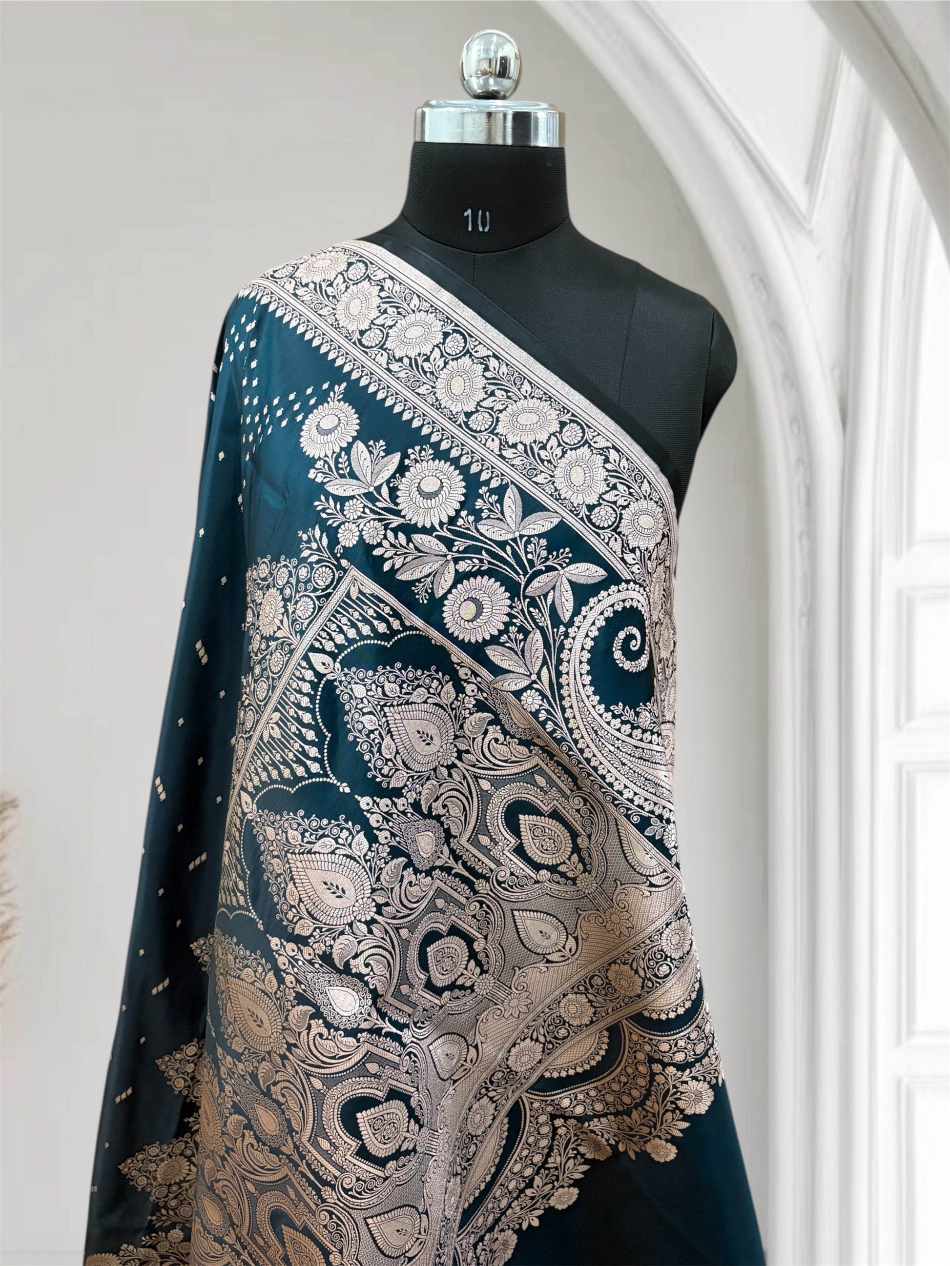 Mughal Green Premium Zari Work Fancy Satin Silk Banarasi Saare - Zohra Silk