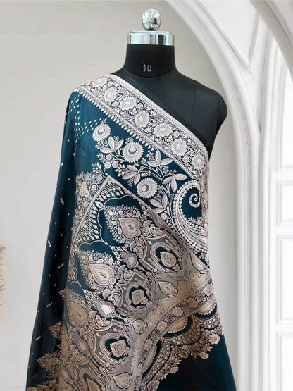 Mughal Green Premium Zari Work Fancy Satin Silk Banarasi Saare - Zohra Silk