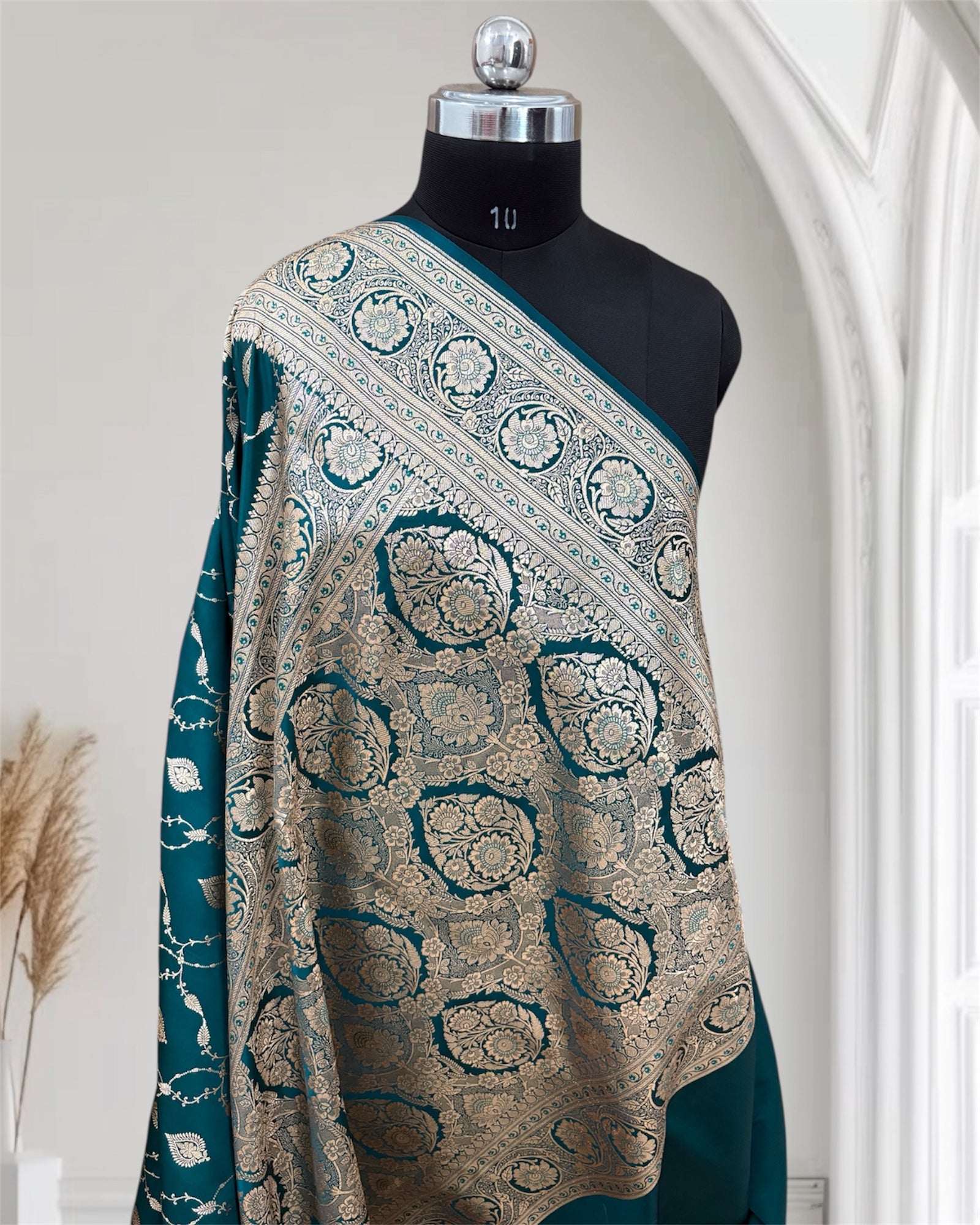 Teal Green Jaal Pattern Banarasi Mashru Silk