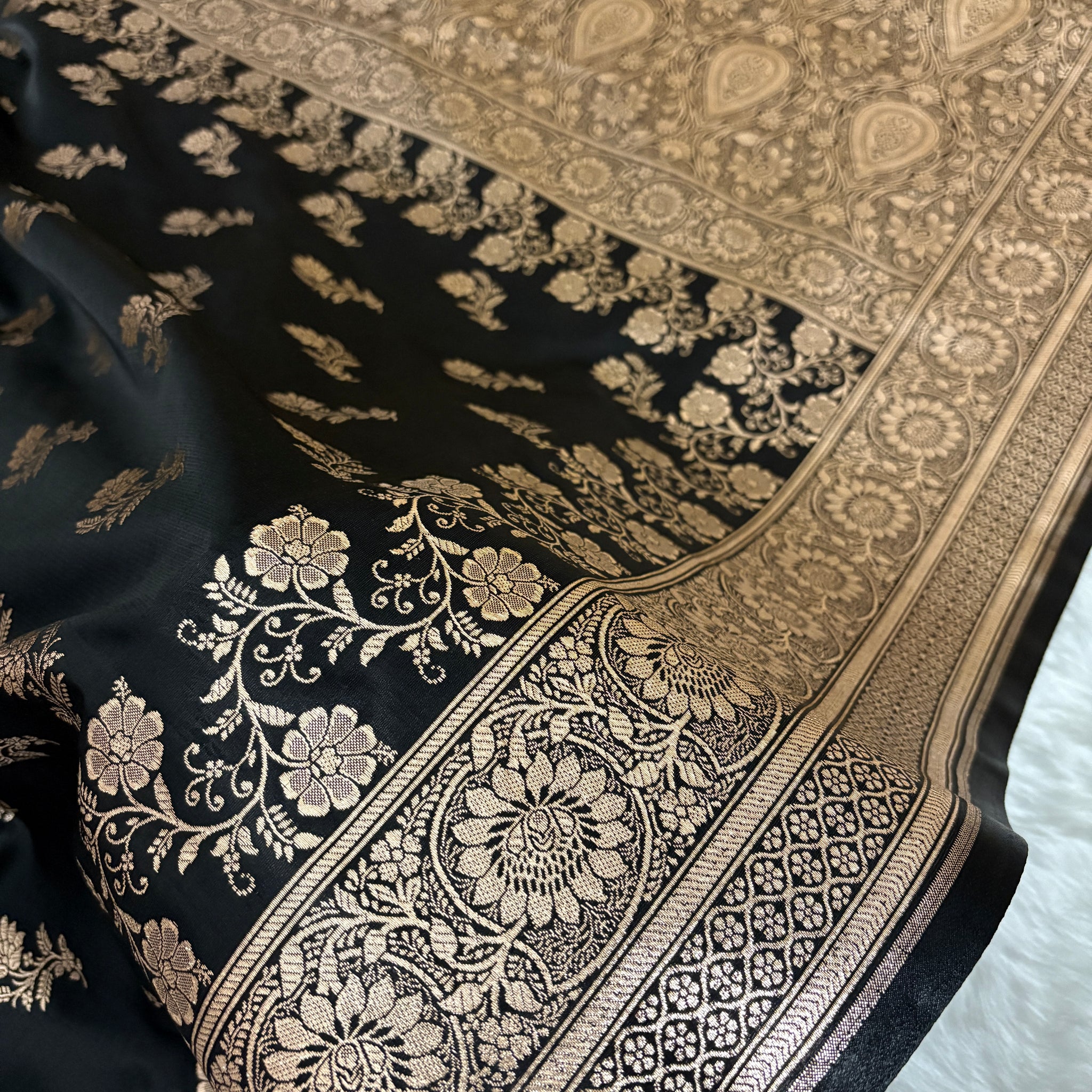 Black Beauty Satin Silk Banarasi Saree