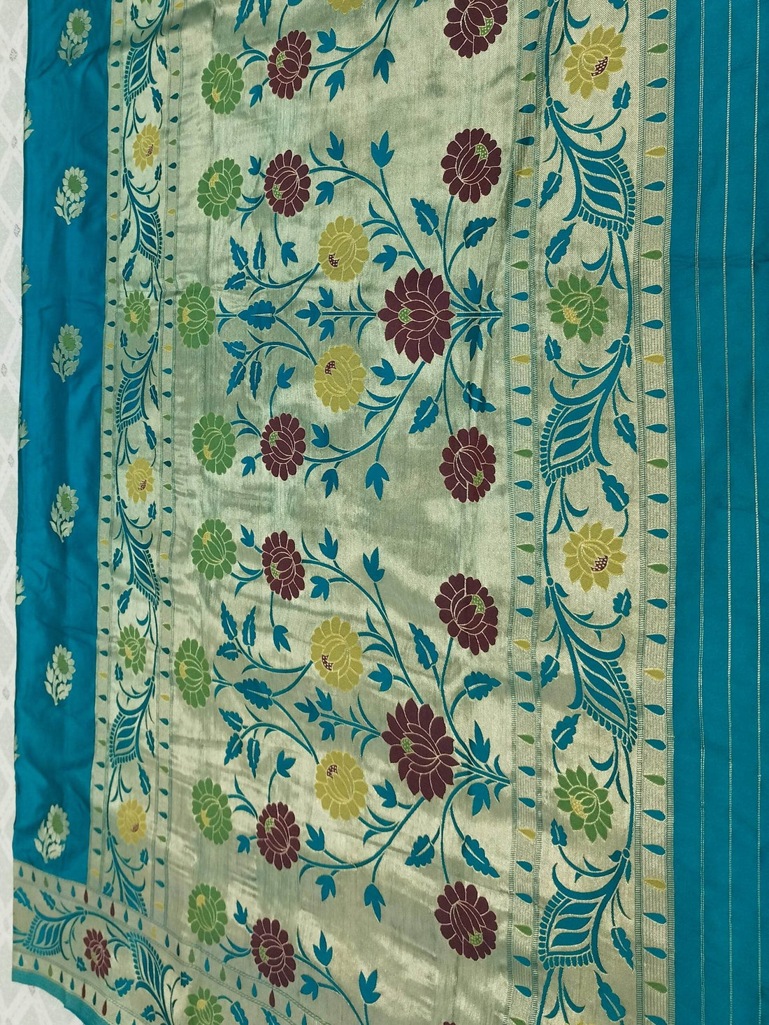 Blue-Green Golden Zari Mashru Silk Banarasi Saree - Zohra Silk