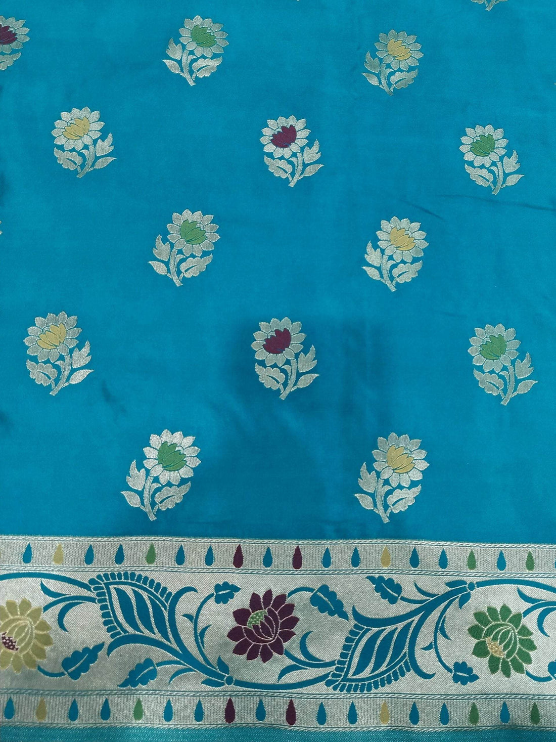 Blue-Green Golden Zari Mashru Silk Banarasi Saree - Zohra Silk