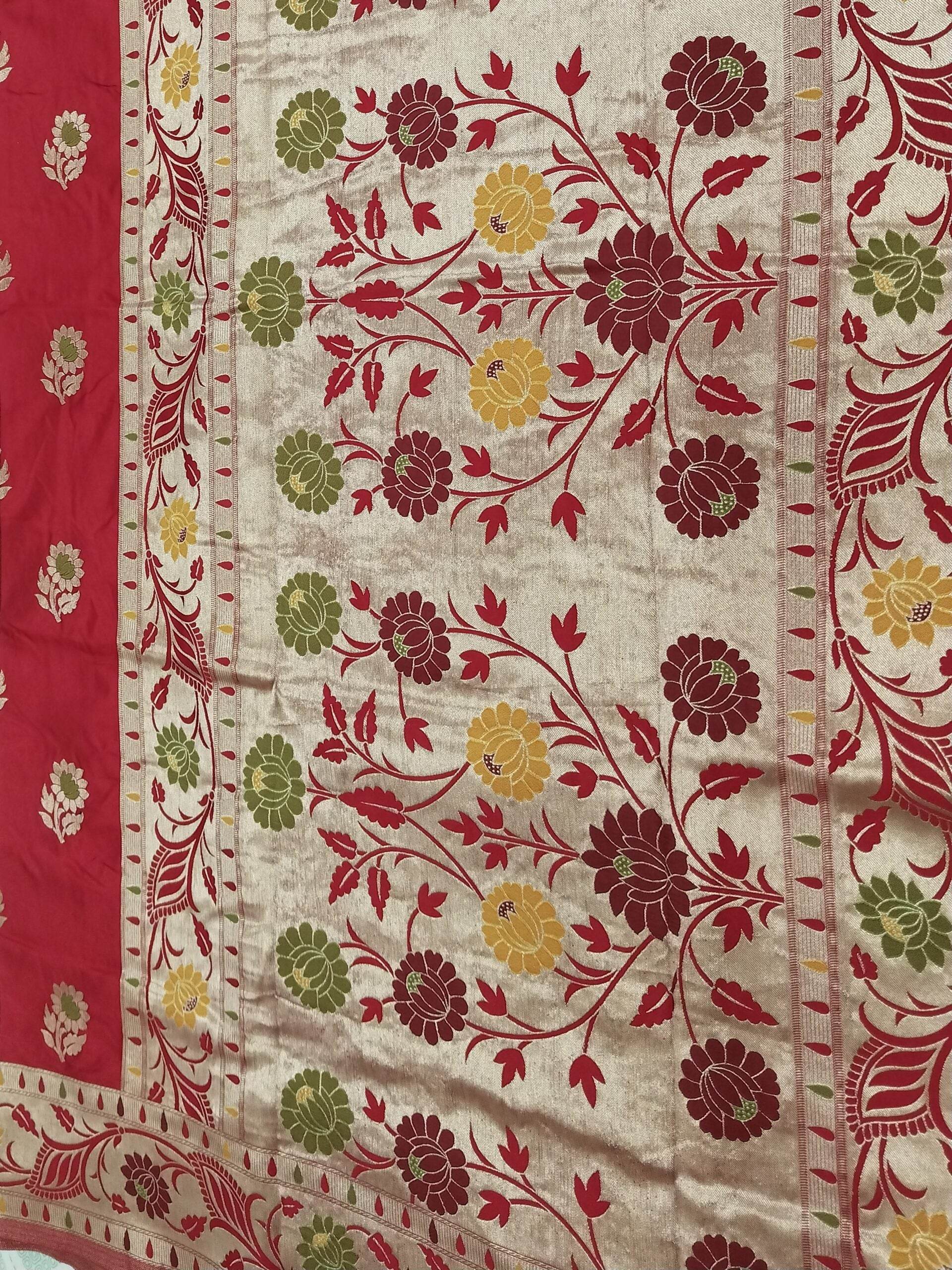 Red Golden Zari Mashru Silk Banarasi Saree - Zohra Silk