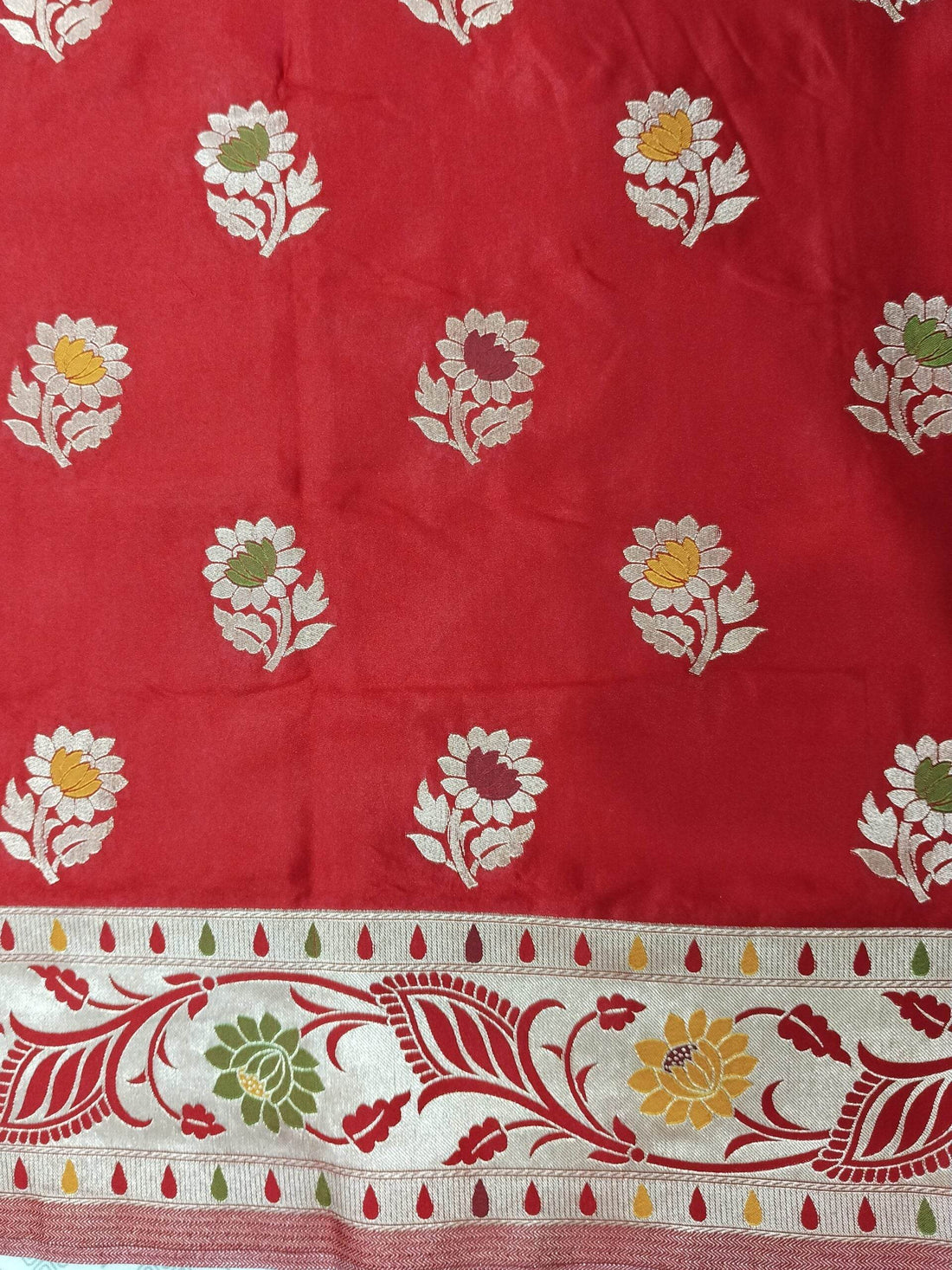 Red Golden Zari Mashru Silk Banarasi Saree - Zohra Silk