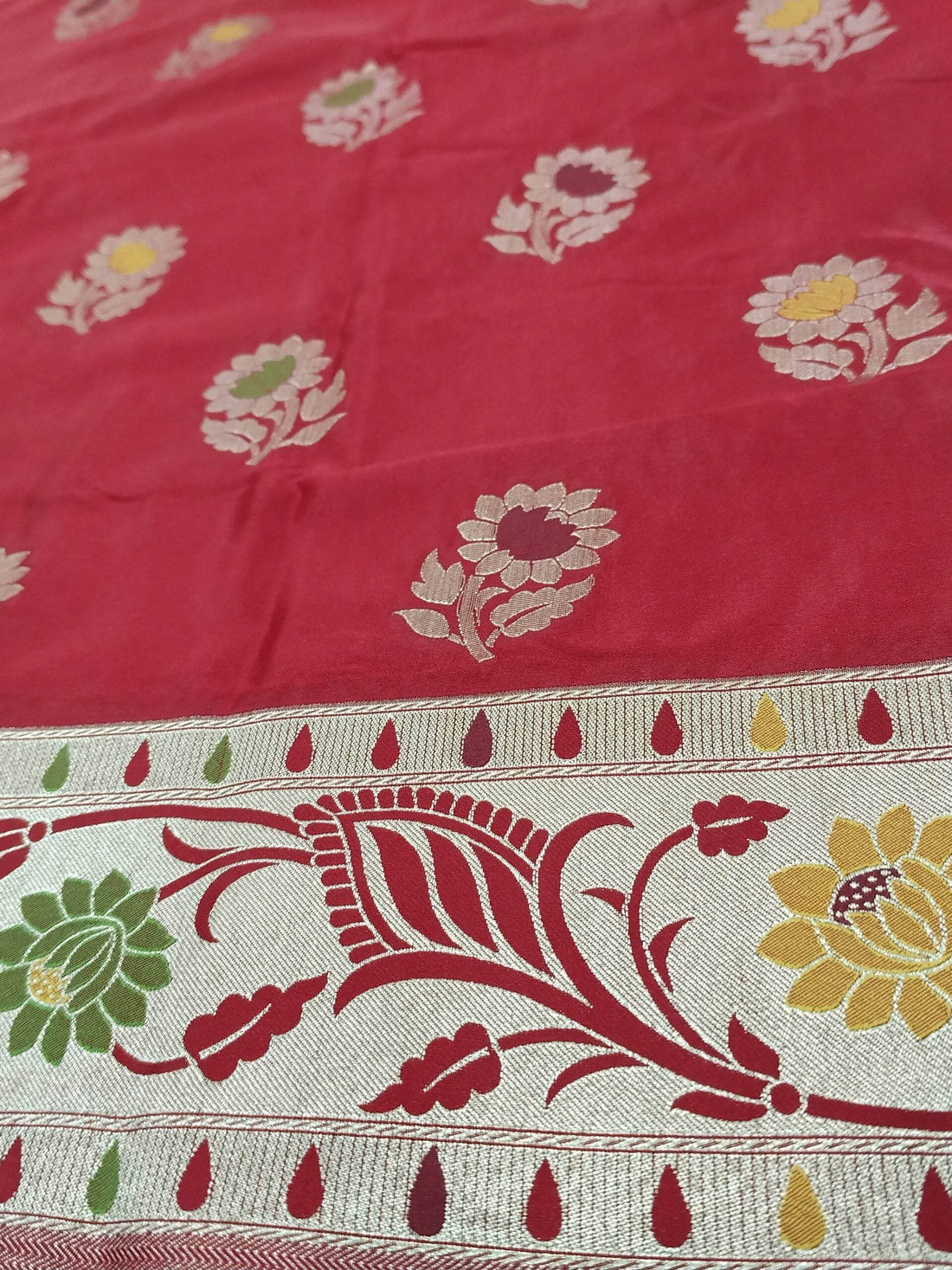 Red Golden Zari Mashru Silk Banarasi Saree - Zohra Silk