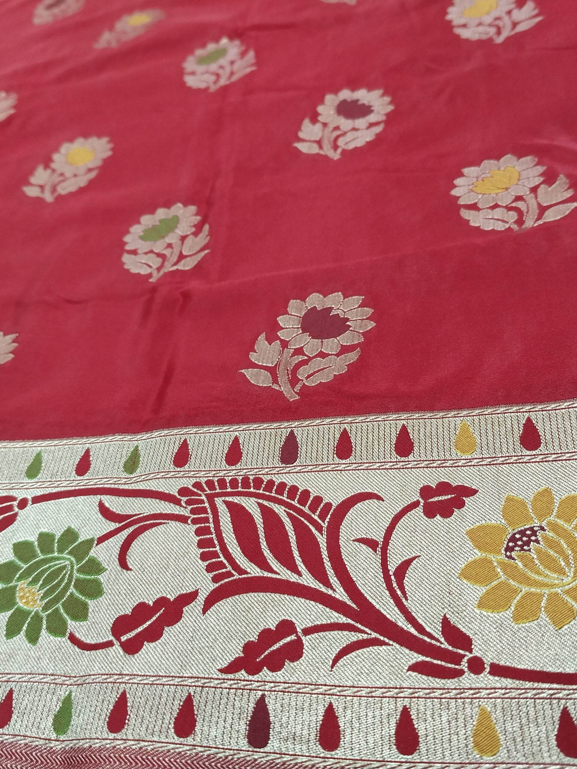 Red Golden Zari Mashru Silk Banarasi Saree - Zohra Silk