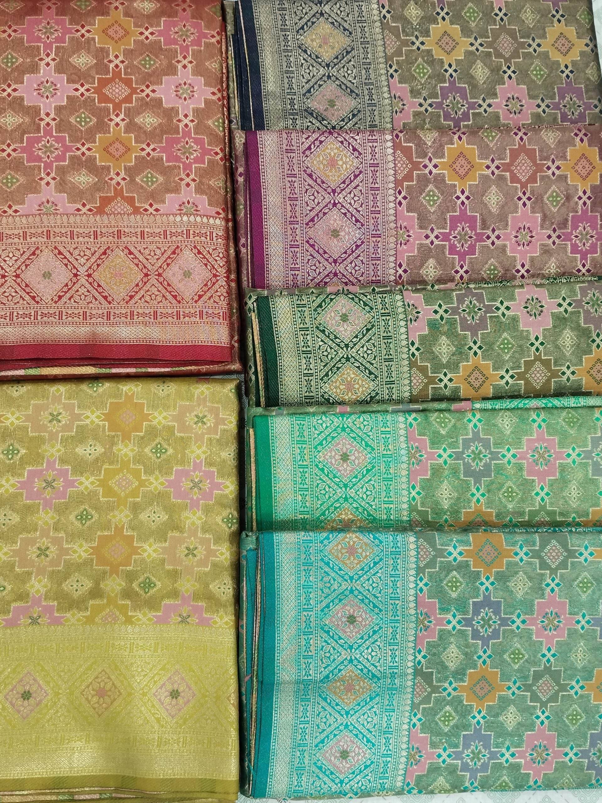 Magenta Light Golden Zari Work Tissue Saree With Colourful Meena - Zohra Silk