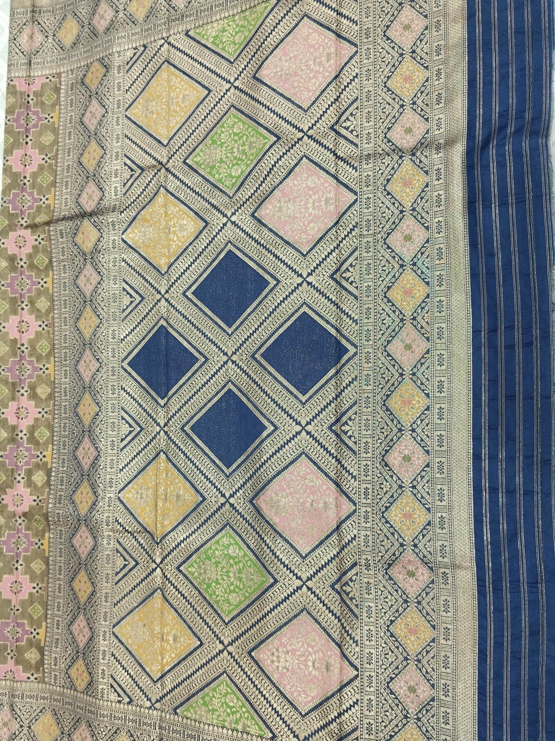 Blue Light Golden Zari Work Tissue Saree With Colourful Meena - Zohra Silk