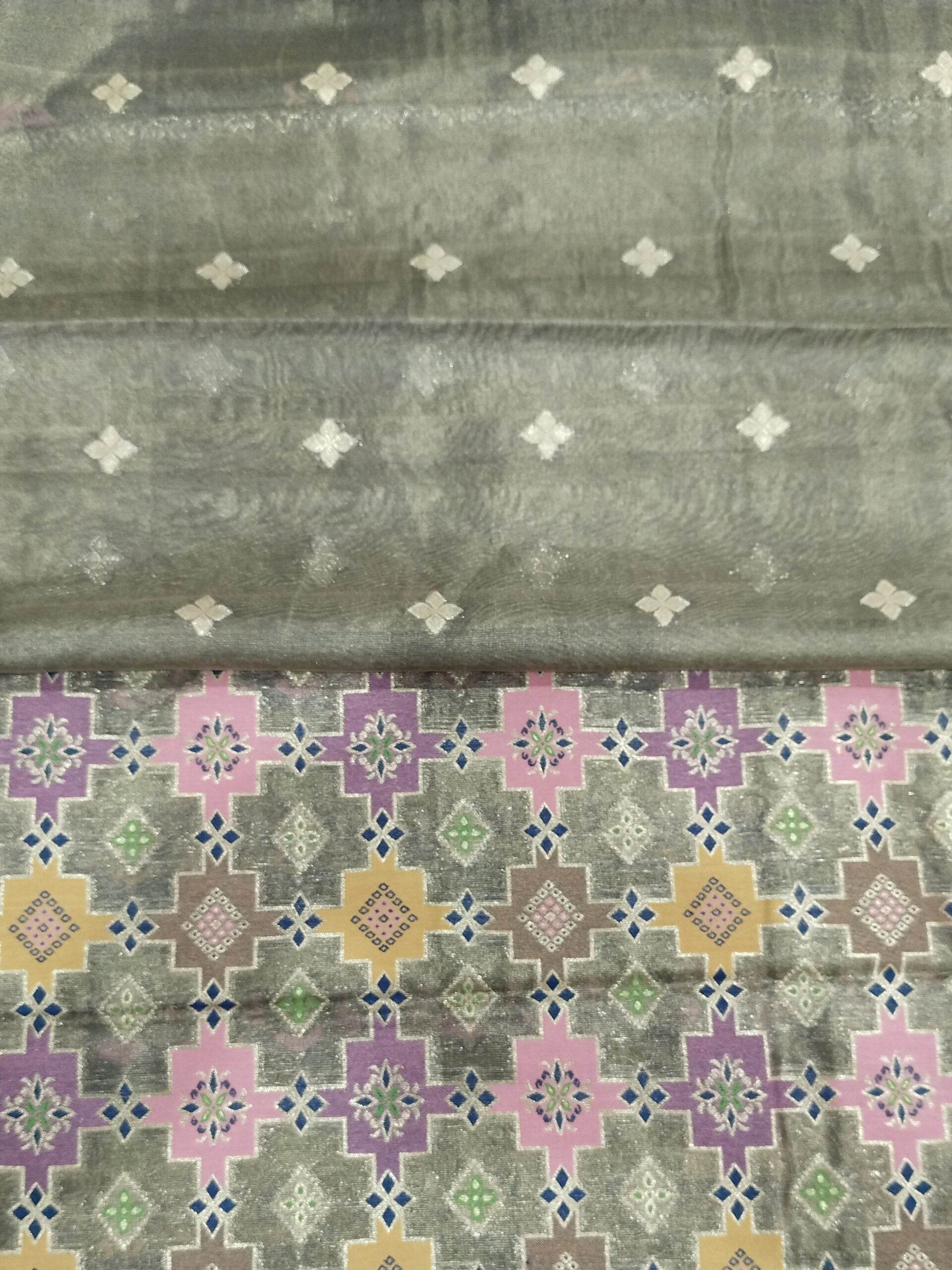 Blue Light Golden Zari Work Tissue Saree With Colourful Meena - Zohra Silk