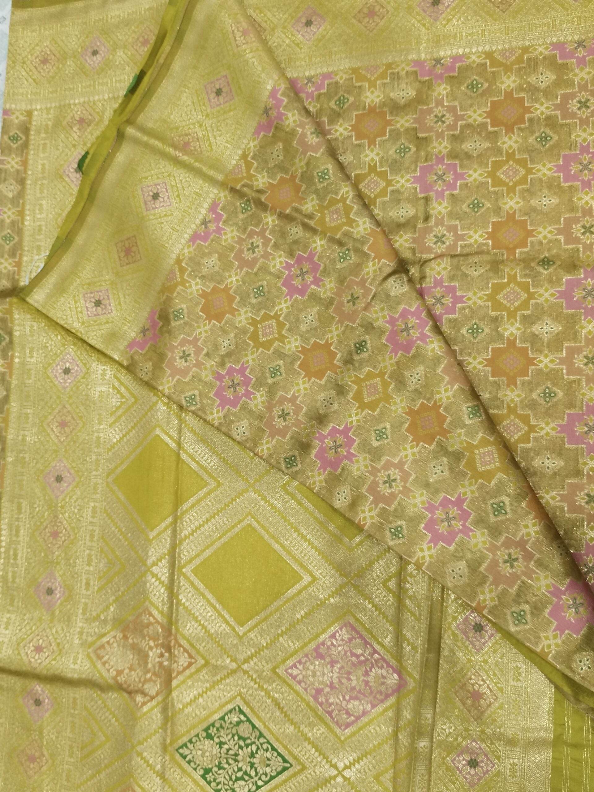 Lemon Yellow Light Golden Zari Work Tissue Saree With Colourful Meena - Zohra Silk