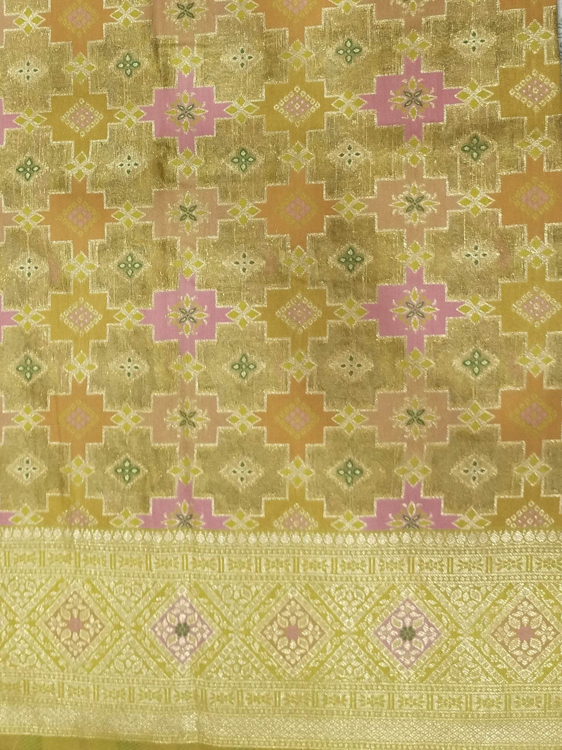 Lemon Yellow Light Golden Zari Work Tissue Saree With Colourful Meena - Zohra Silk