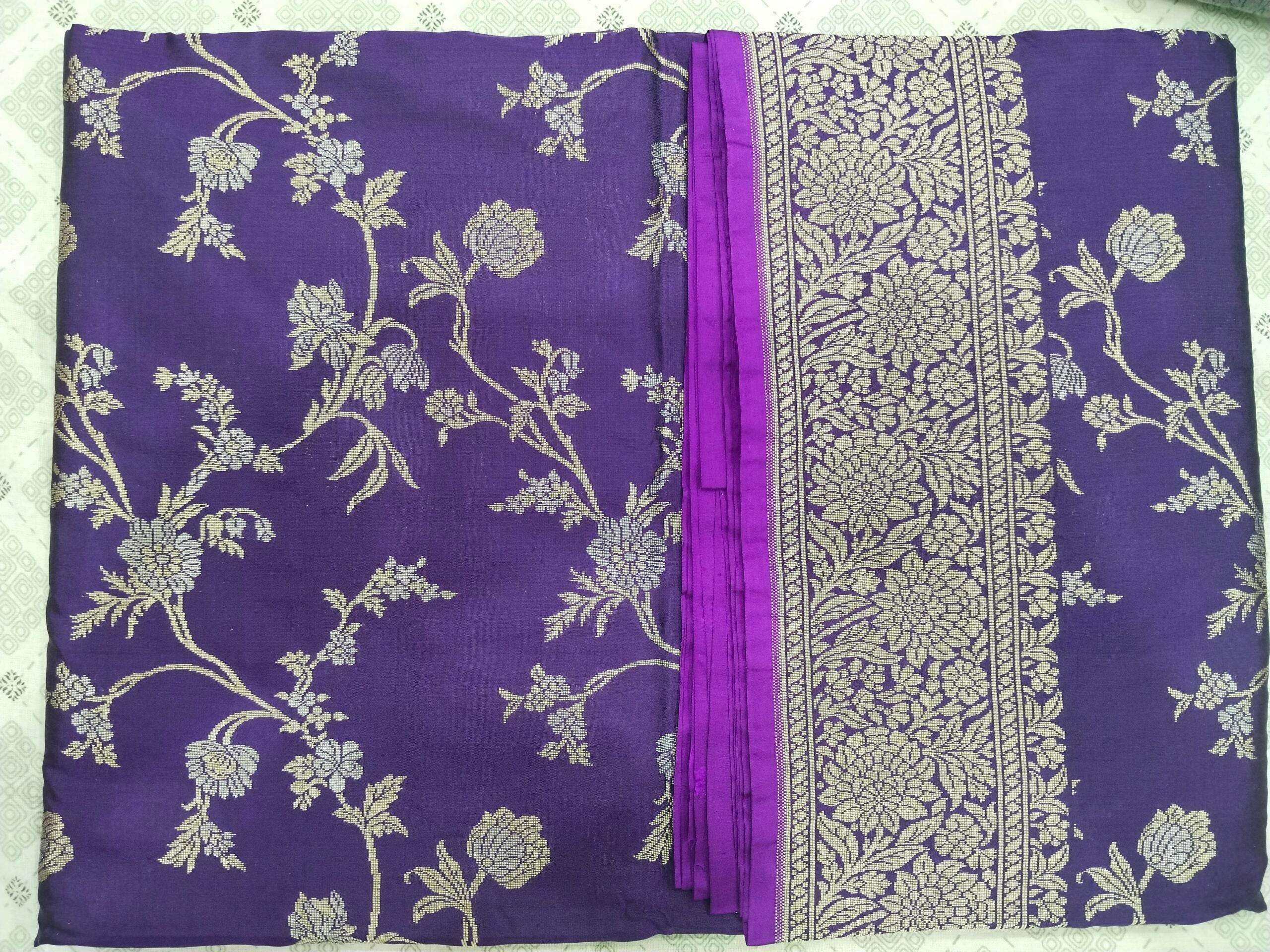 Violet with Golden & Silver Zari Pure Silk Banarasi Saree - Zohra Silk