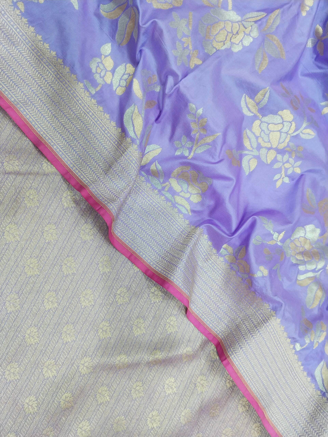 Purple with Golden & Silver Zari Pur Silk Banarasi Saree - Zohra Silk