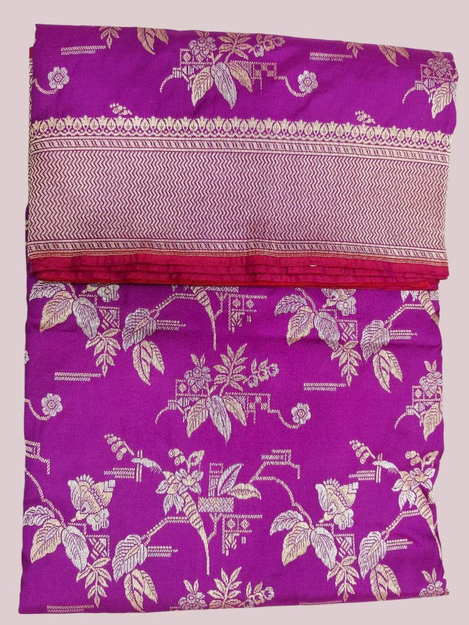 Magenta with Golden & Silver Zari Pure Silk Banarasi Sare - Zohra Silk
