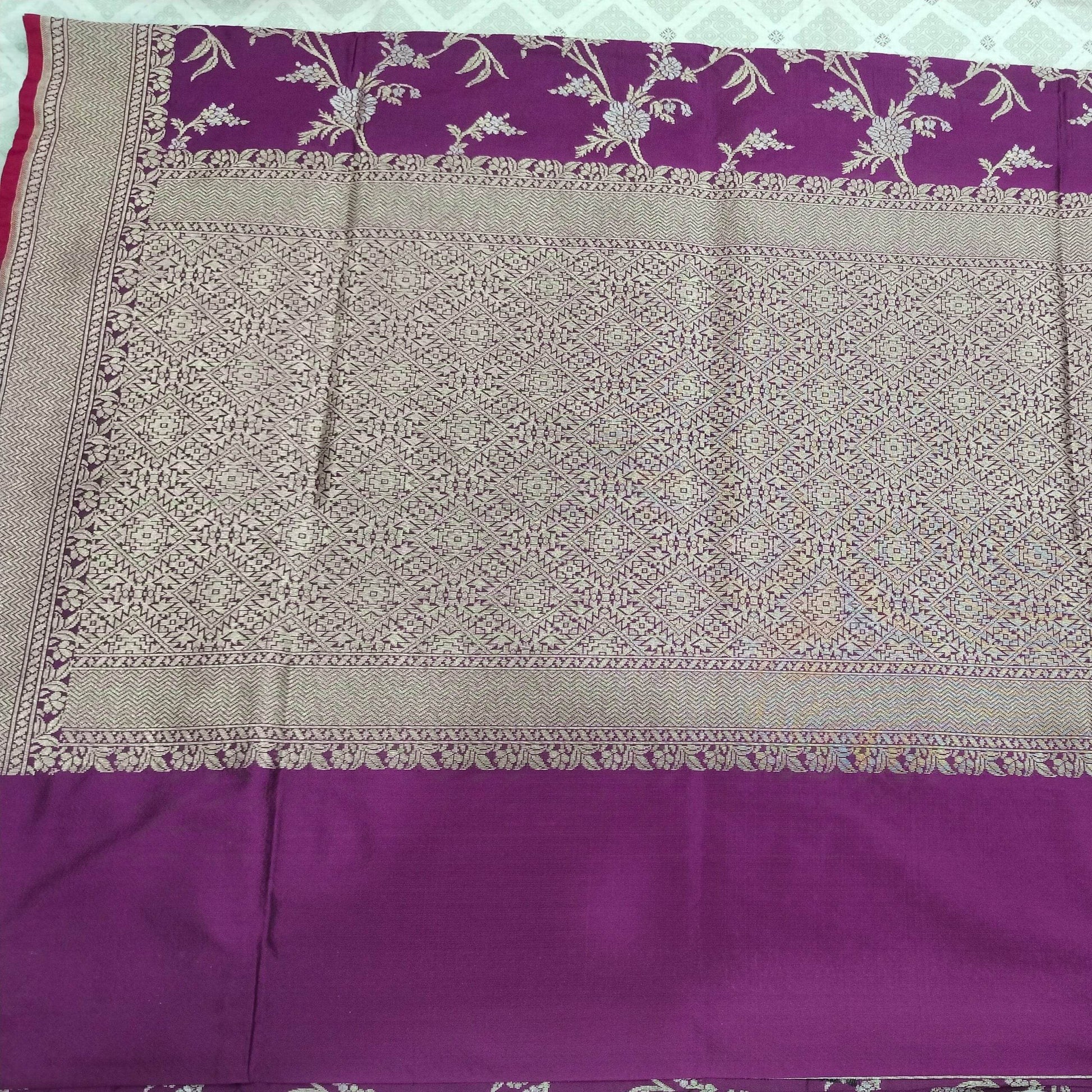 Rose Pink Golden & Silver Zari Pure Silk Banarasi Saree - Zohra Silk