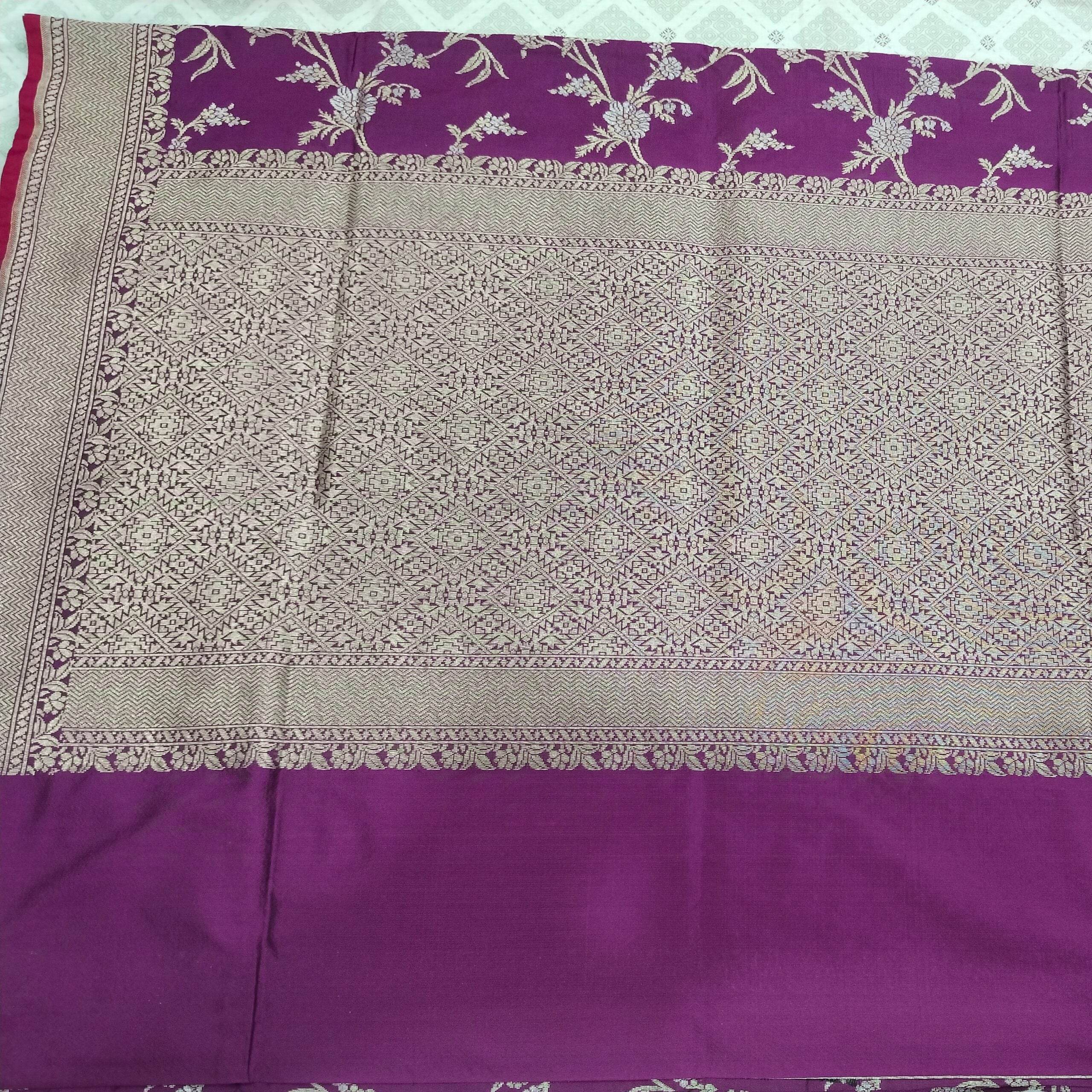 Rose Pink Golden & Silver Zari Pure Silk Banarasi Saree - Zohra Silk