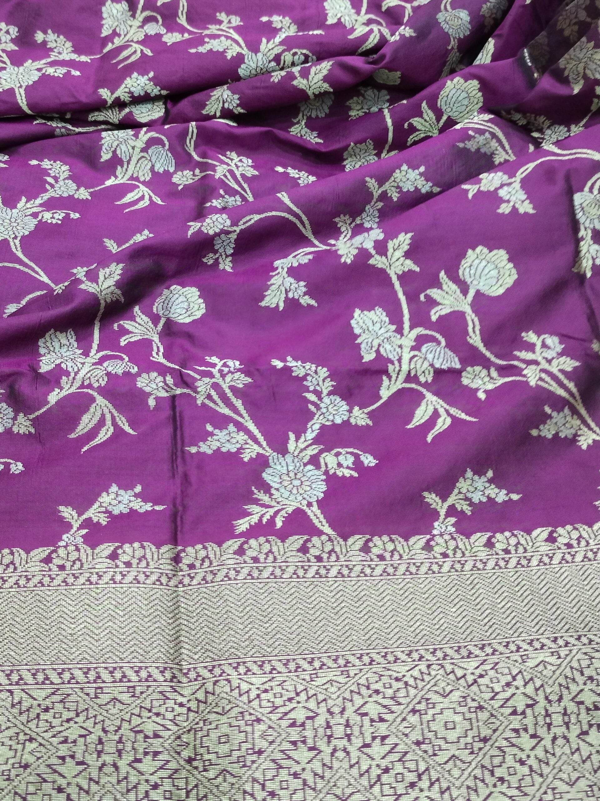 Rose Pink Golden & Silver Zari Pure Silk Banarasi Saree - Zohra Silk