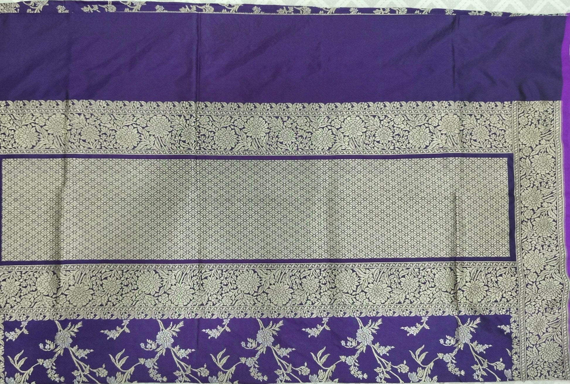 Violet with Golden & Silver Zari Pure Silk Banarasi Saree - Zohra Silk