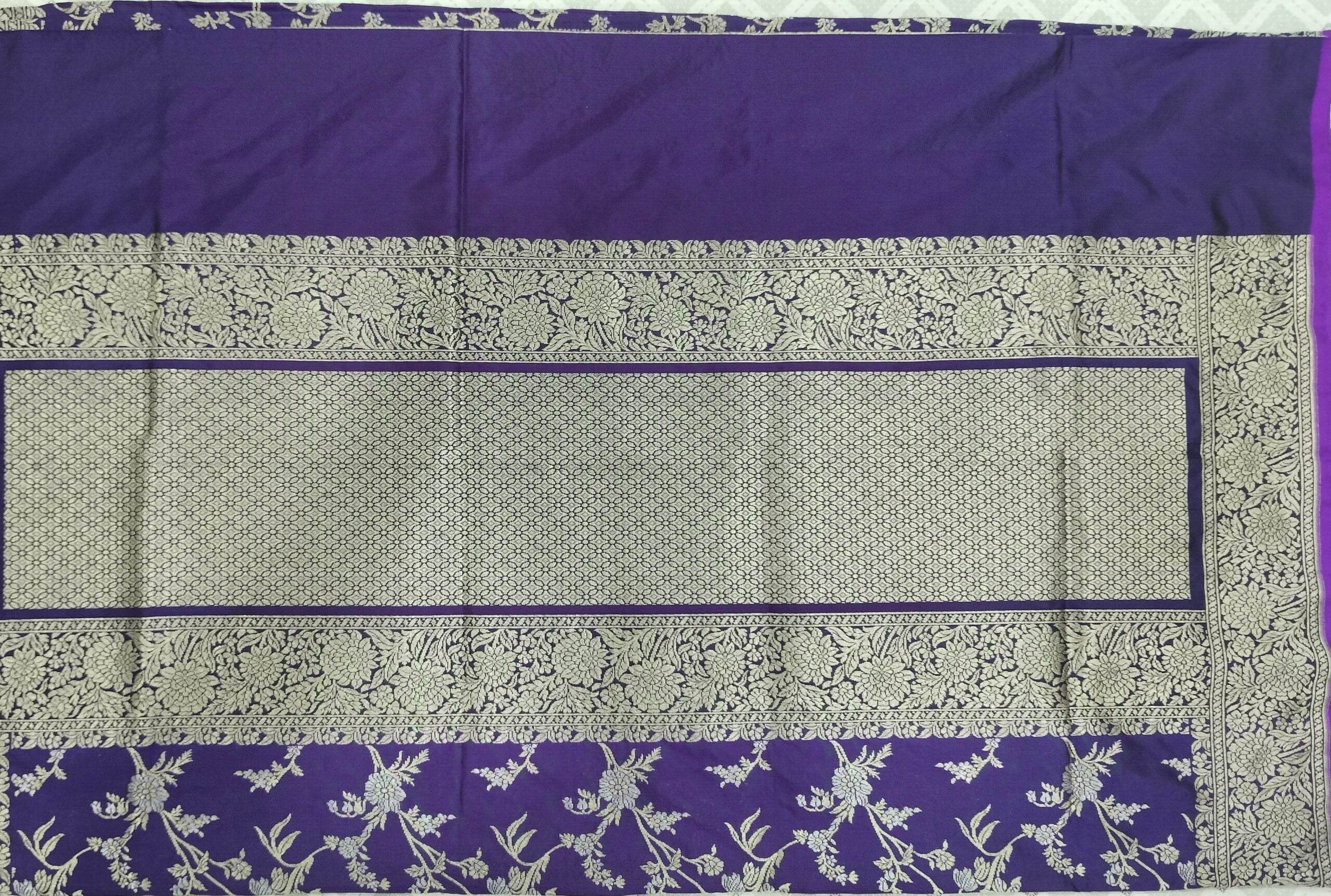 Violet with Golden & Silver Zari Pure Silk Banarasi Saree - Zohra Silk