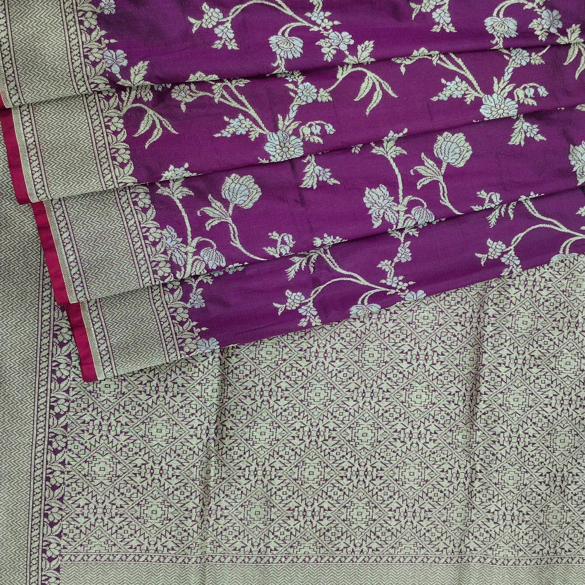 Rose Pink Golden & Silver Zari Pure Silk Banarasi Saree - Zohra Silk