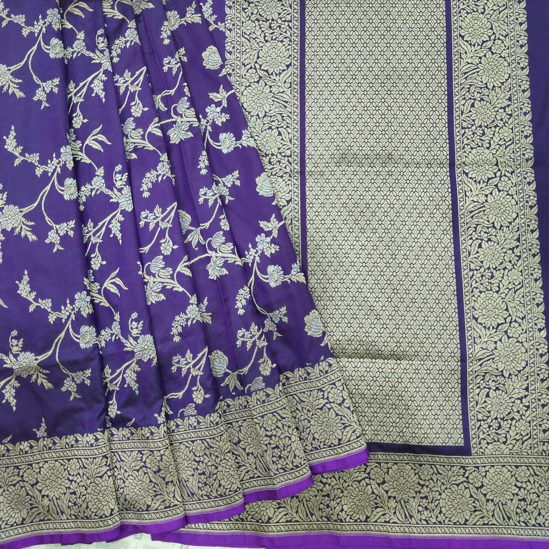 Violet with Golden & Silver Zari Pure Silk Banarasi Saree - Zohra Silk