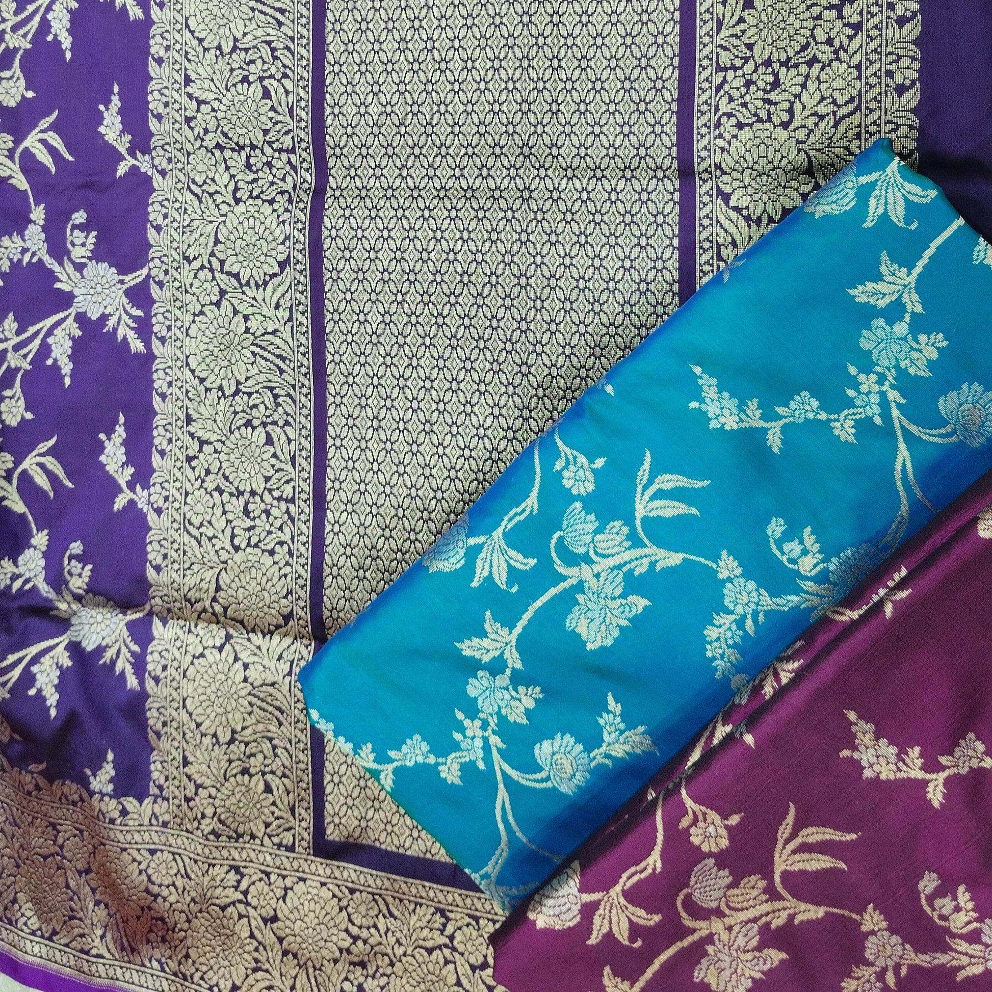 Violet with Golden & Silver Zari Pure Silk Banarasi Saree - Zohra Silk