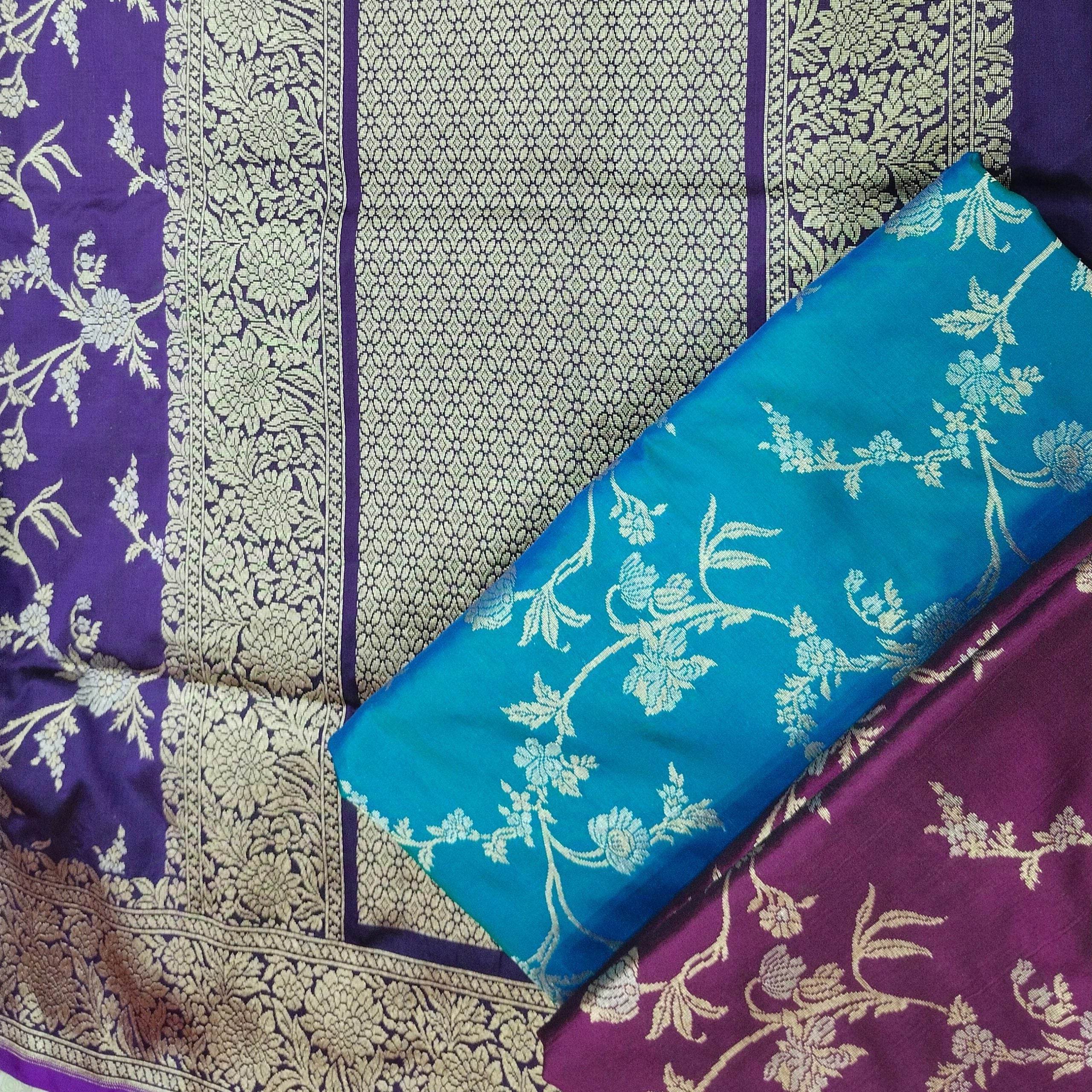 Violet with Golden & Silver Zari Pure Silk Banarasi Saree - Zohra Silk